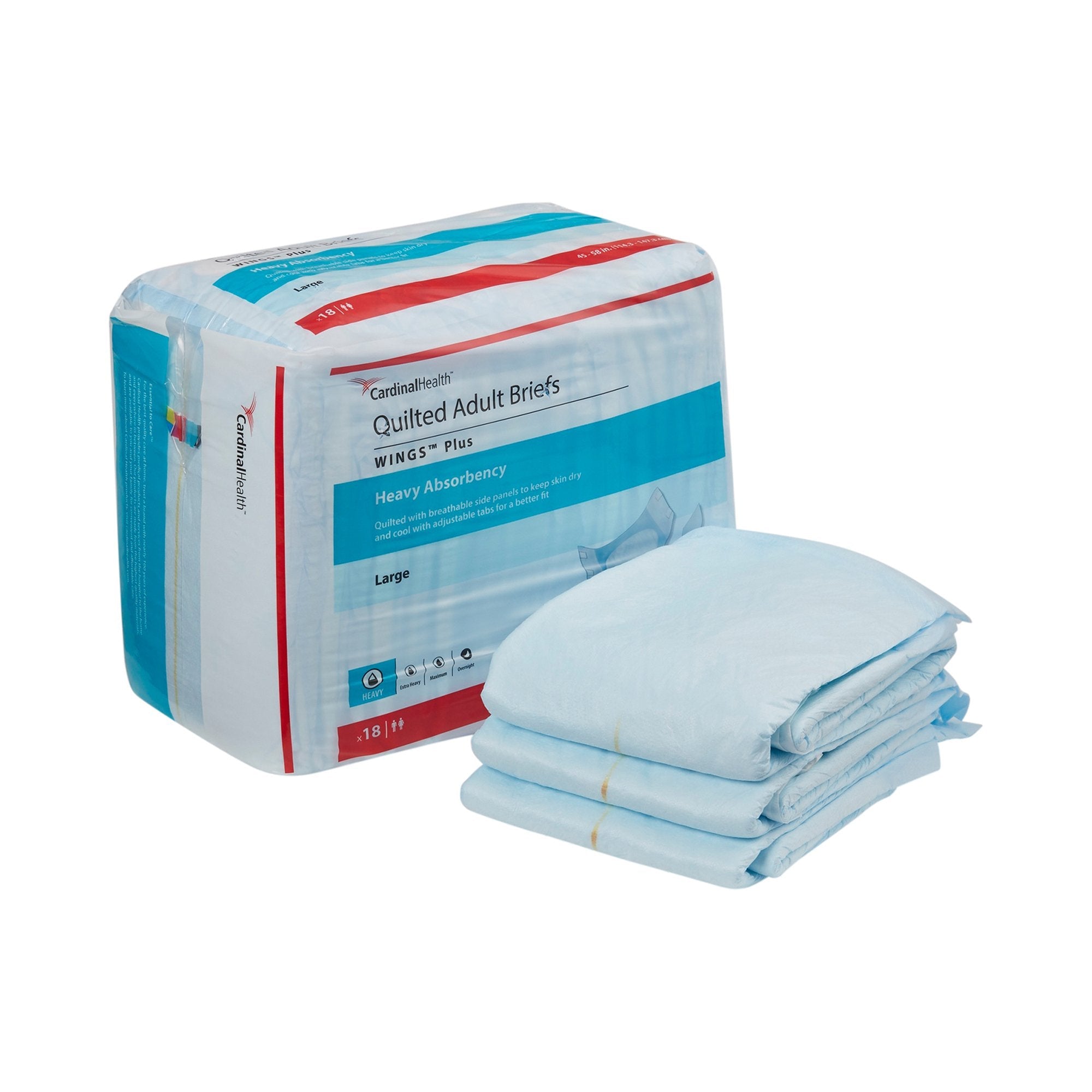 Wings™ Plus Quilted Heavy Absorbency Incontinence Brief, Large 66034