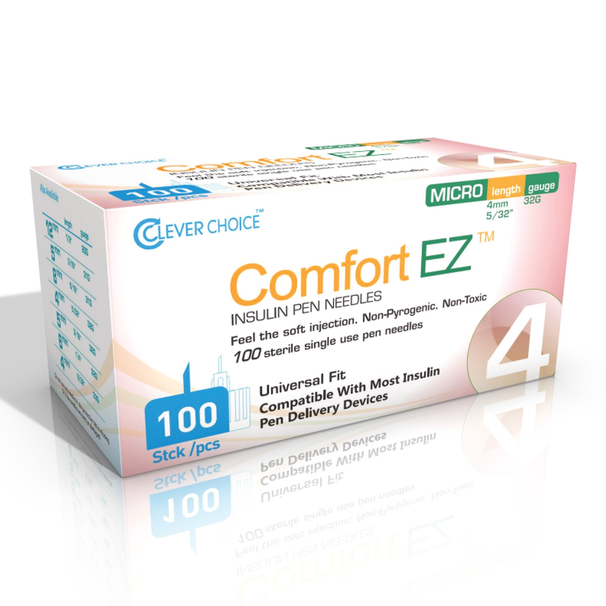 Standard Insulin Pen Needle Comfort EZ™ 32 Gauge 4 mm Length NonSafety 32G4