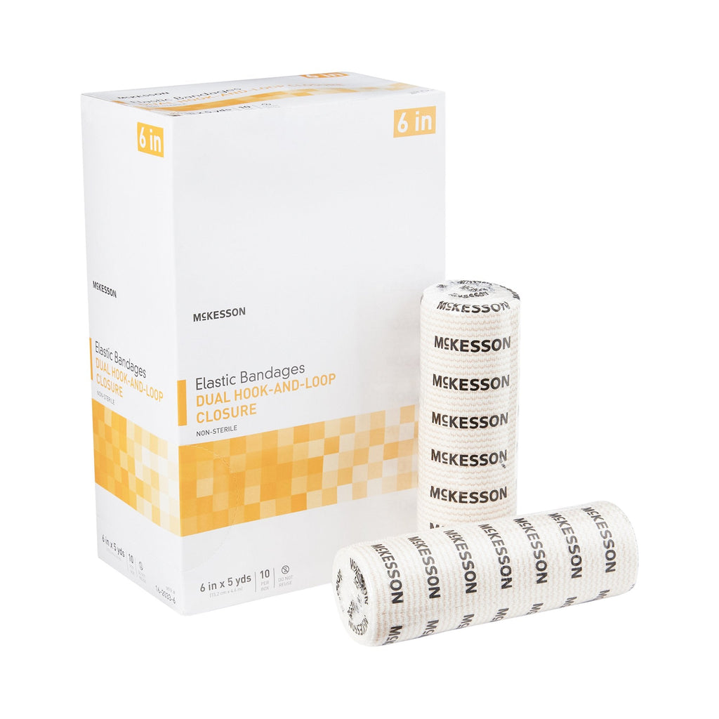 McKesson Double Hook and Loop Closure Elastic Bandage, 6 Inch x 5 Yard 16-2033-6