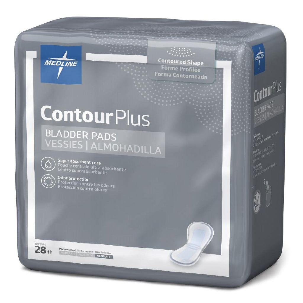 Bladder Control Pad Contour Plus Ultimate 8 X 17 Inch Heavy Absorbency Super Absorbent Core One Size Fits Most BCPE03