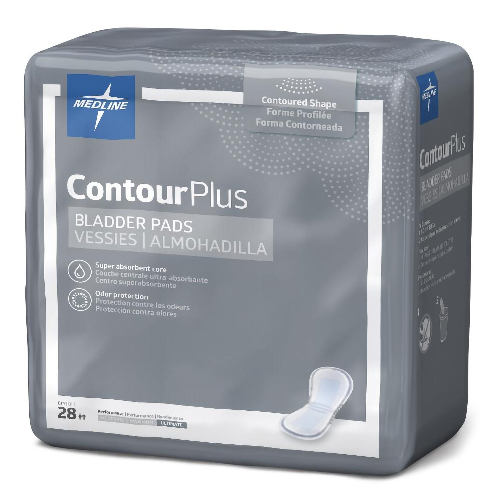 Bladder Control Pad Contour Plus Ultimate 8 X 17 Inch Heavy Absorbency Super Absorbent Core One Size Fits Most BCPE03