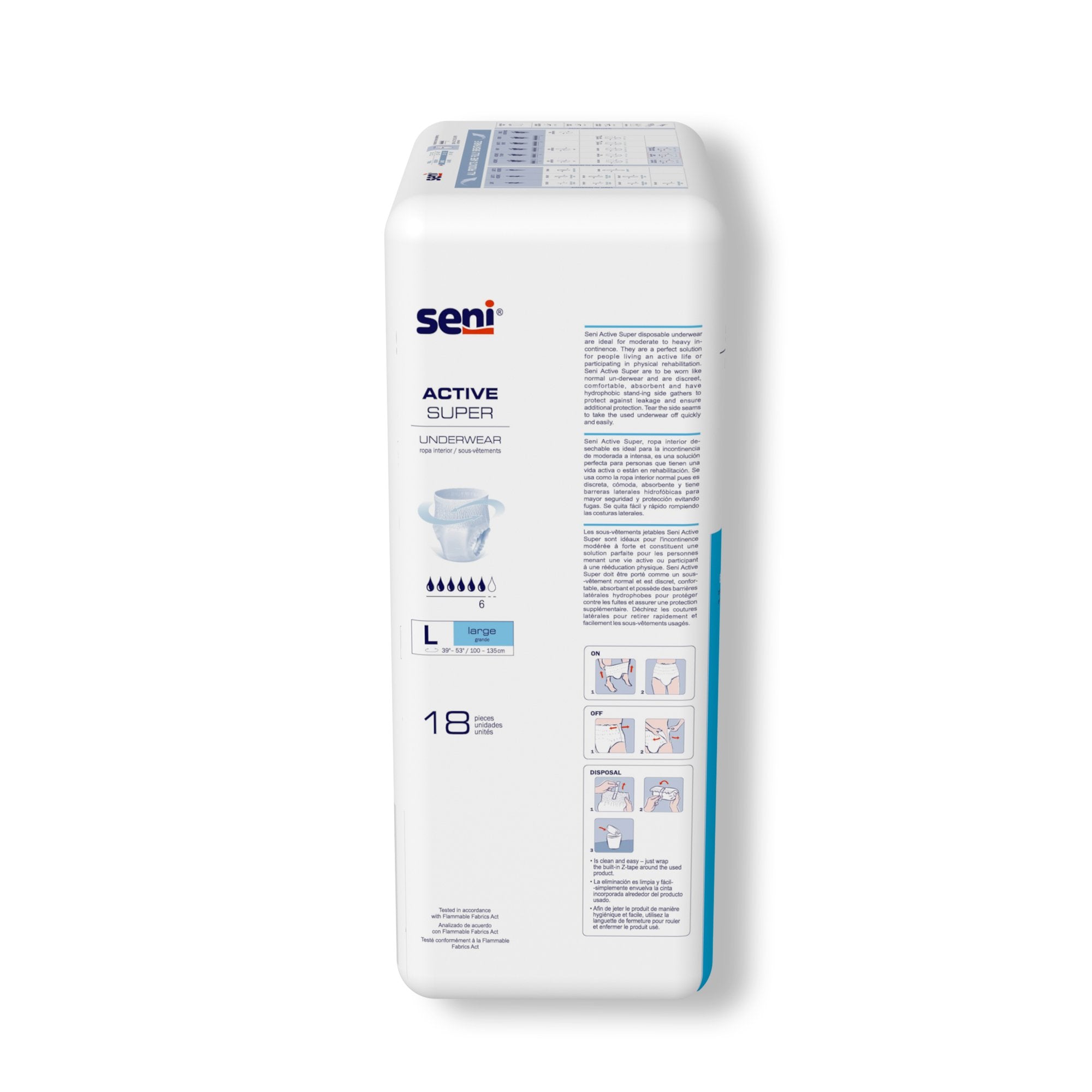 Seni® Active Super Moderate to Heavy Absorbent Underwear, Large S-LA18-AS1
