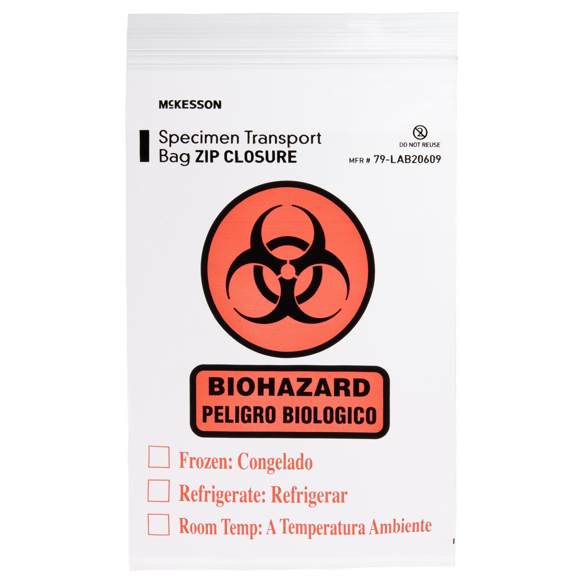McKesson Specimen Transport Bag with Document Pouch, Zip Closure, 6 x 9 Inch 79-LAB20609