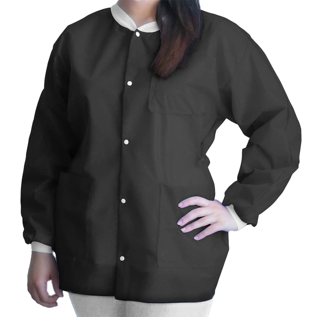 Lab Jacket FitMe™ Black 2X-Large Hip Length 3-Layer SMS Disposable UGJ-6500-XXL