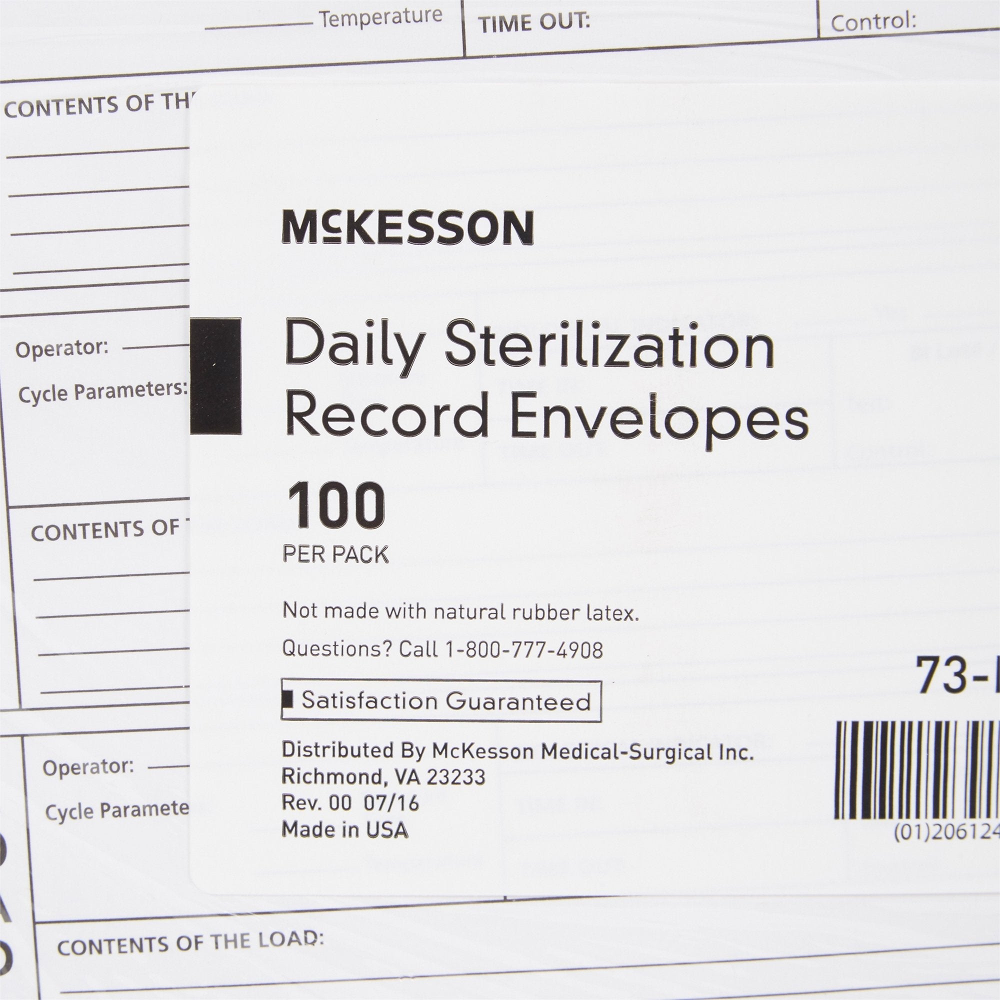 McKesson Sterilization Record Envelope 73-LEB100