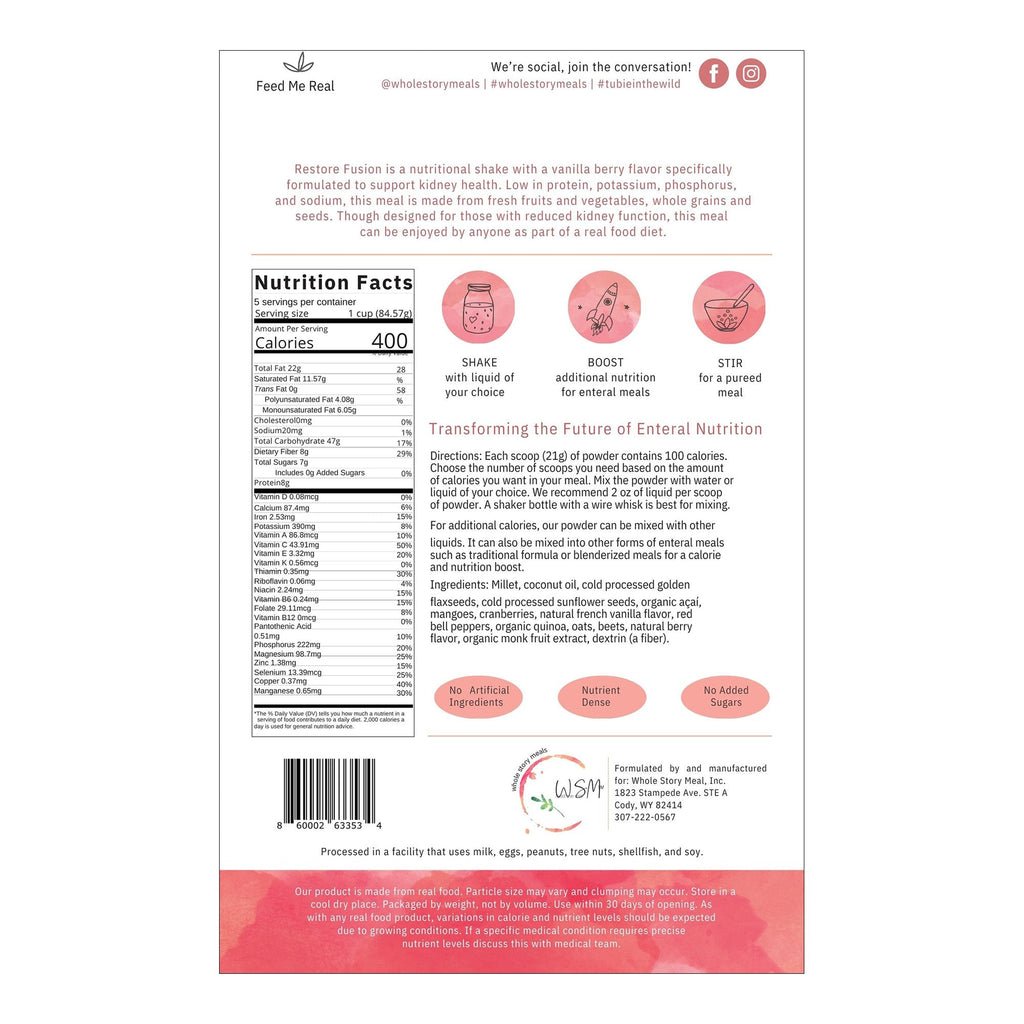 Oral Supplement Restore Fusion Renal Support Vanilla Berry Flavor Powder 16 oz. Pouch 9126