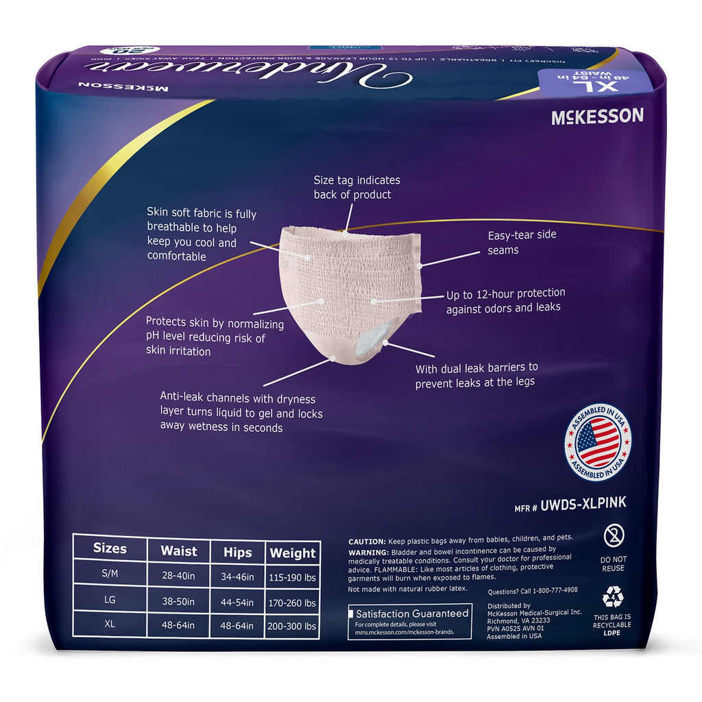 McKesson Premium Discreet Underwear for Women, Heavy Absorbency, Extra-Large UWDS-XLPINK