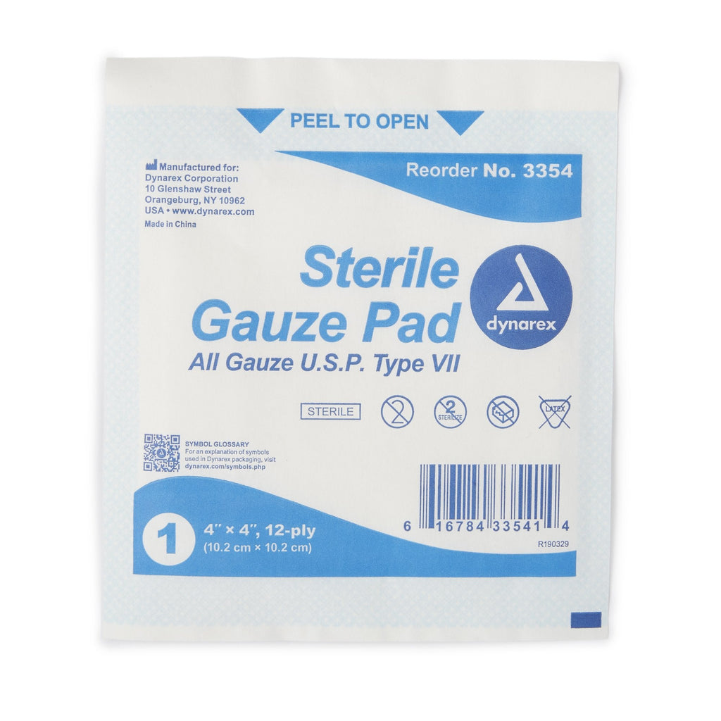 dynarex® Sterile Gauze Sponge, 4 x 4 Inch, 12-Ply 3354