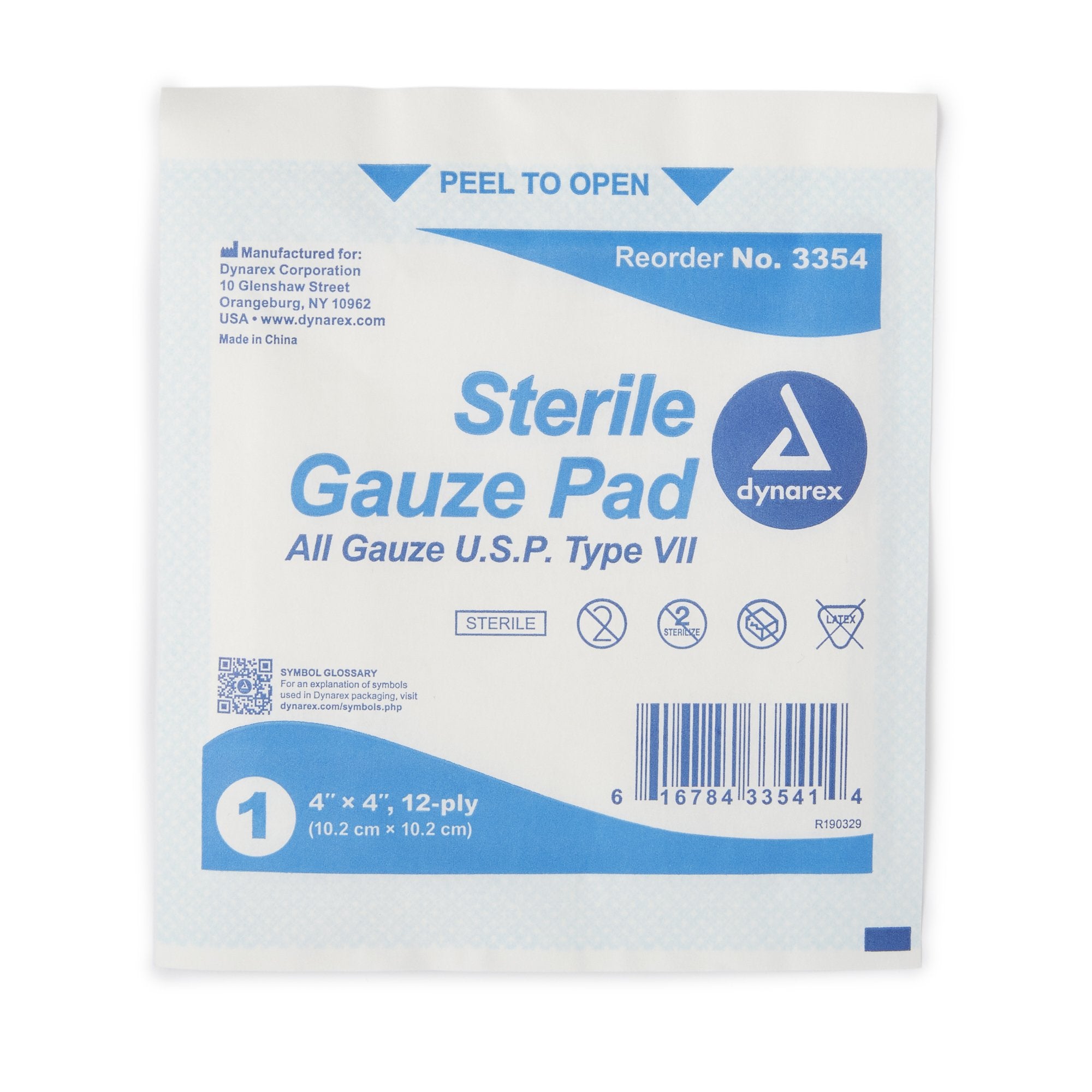 dynarex® Sterile Gauze Sponge, 4 x 4 Inch, 12-Ply 3354