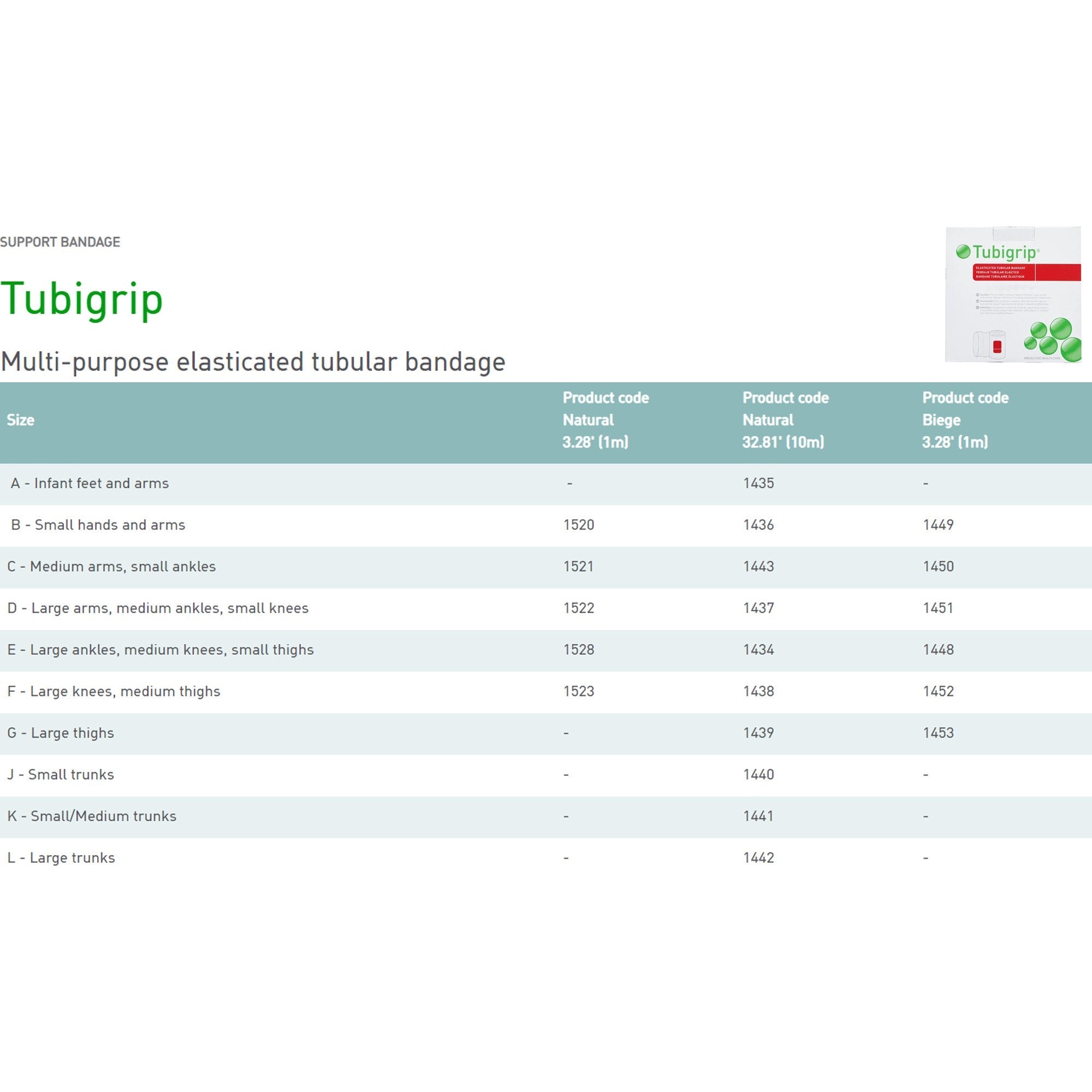 Tubigrip® Pull On Elastic Tubular Support Bandage, 10 Meter, Size E 1448