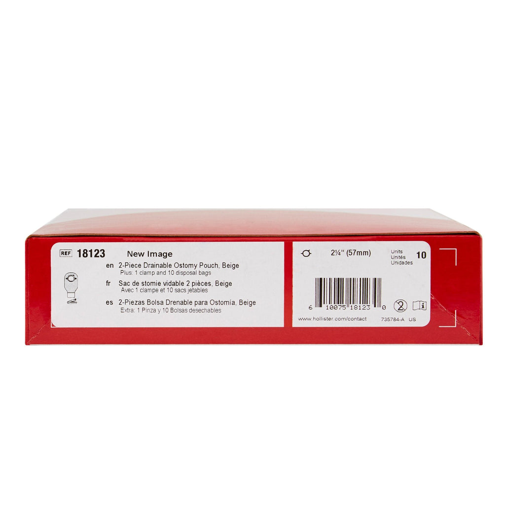 New Image™ 18123 2-Piece Beige Colostomy Pouch, Pre-cut to Fit 57mm Stomas, Red 18123