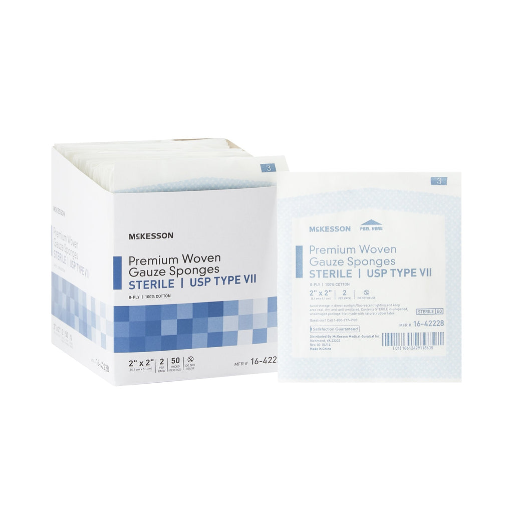McKesson Sterile USP Type VII Gauze Sponge, 2 x 2 Inch, 8-Ply 16-42228