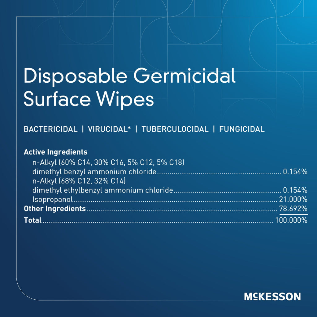 McKesson Germicidal Extra Large Surface Disinfectant Wipes, Canister 50-66170