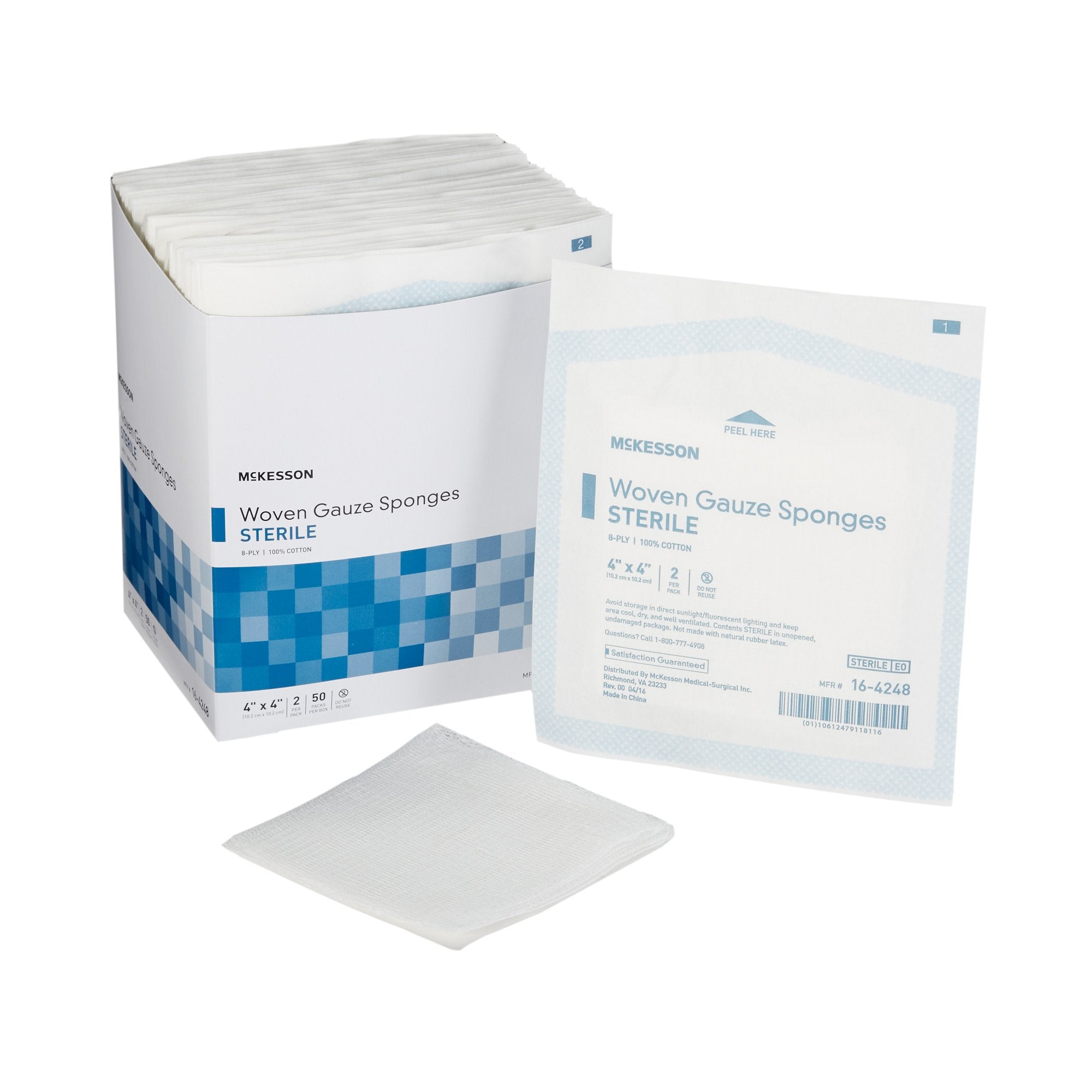 McKesson Sterile Gauze Sponge, 4 x 4 Inch, 8-Ply 16-4248