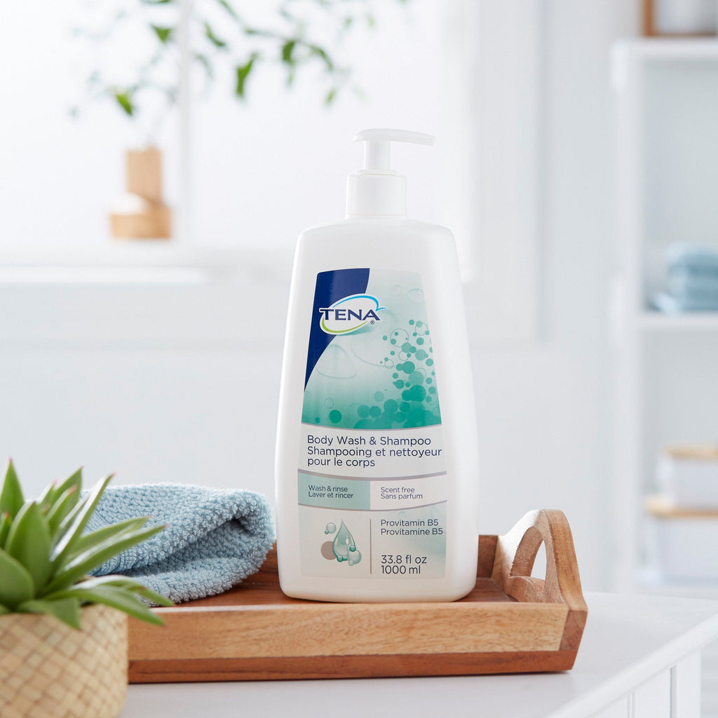 Tena Unscented Shampoo and Body Wash, Pump Bottle, 1,000 mL 64343