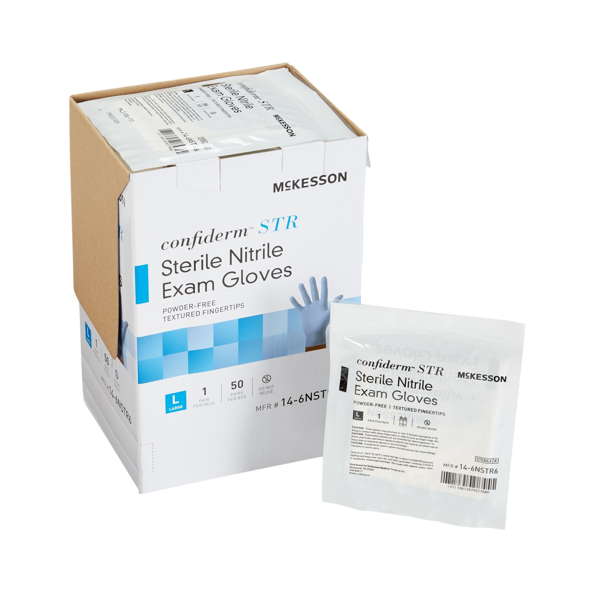 McKesson Confiderm® STR Nitrile Exam Glove, Large, Blue 14-6NSTR6