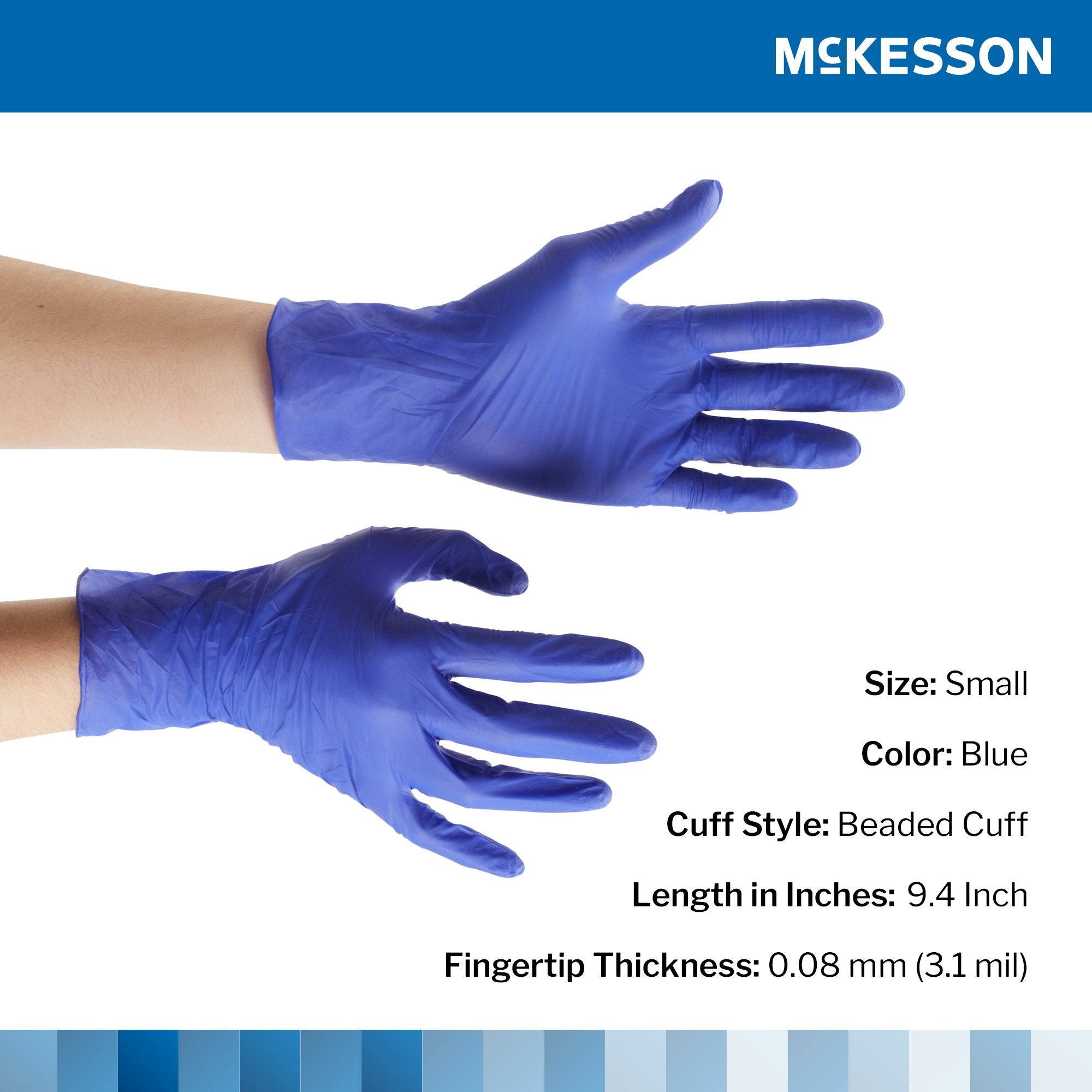 McKesson Confiderm® 3.0 Nitrile Exam Glove, Small, Blue 14-6N32EC