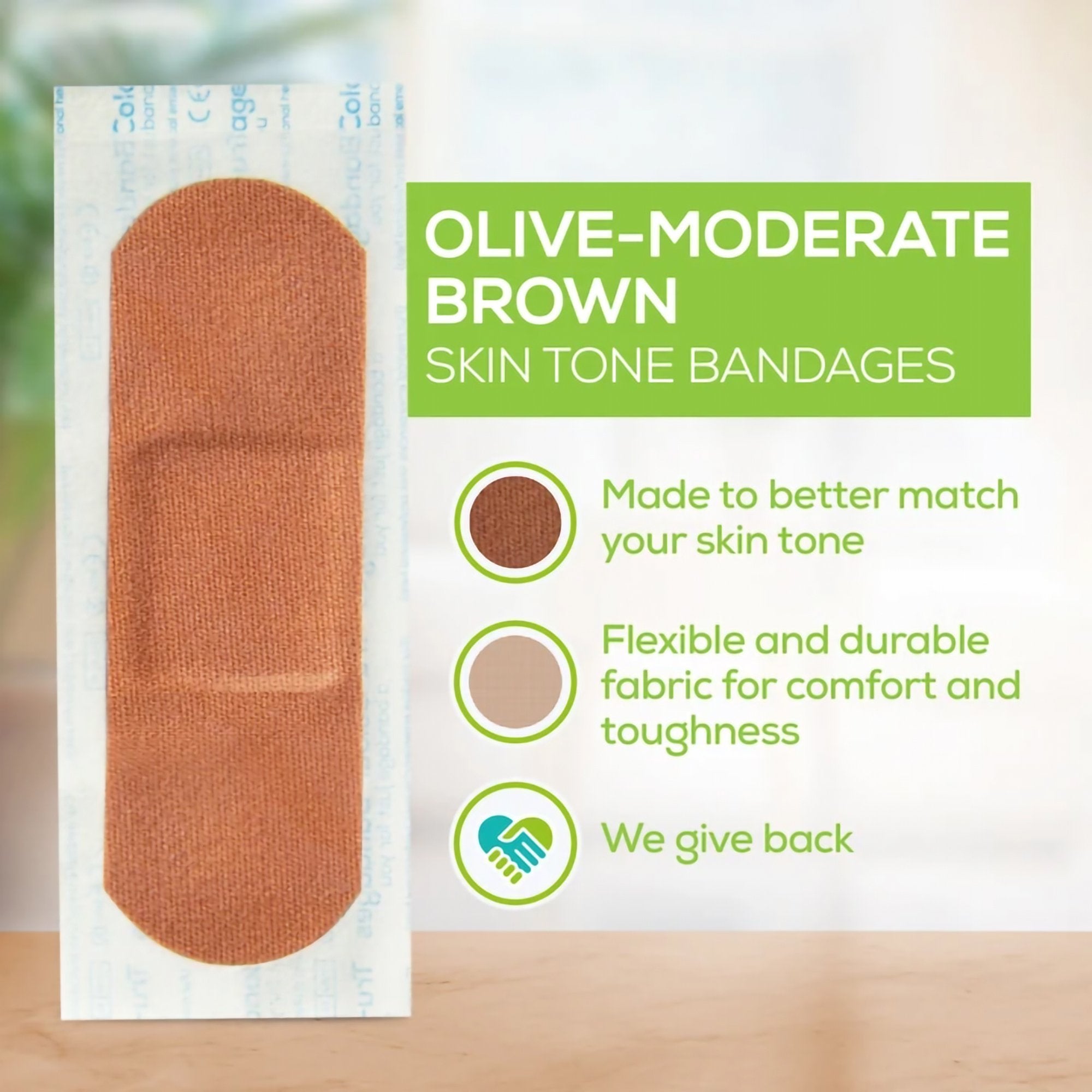 Tru-Colour Skin Tone Shade Fabric Bandage Adhesive Strips – Olive, 1 x 3 Inch TCB-GLS100