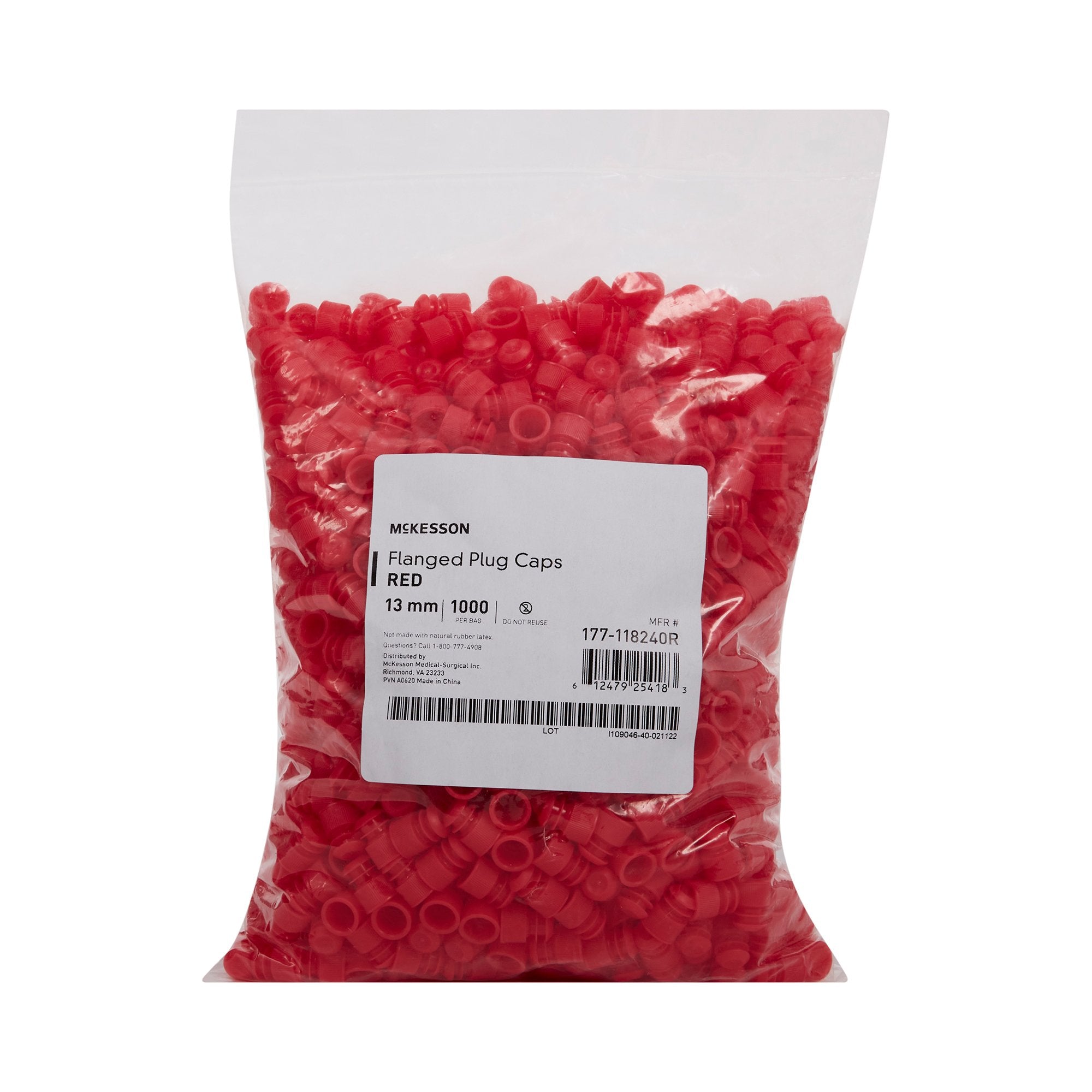 McKesson Tube Closure Flanged Plug Cap Red Polyethylene 1000 per Bag 177-118240R