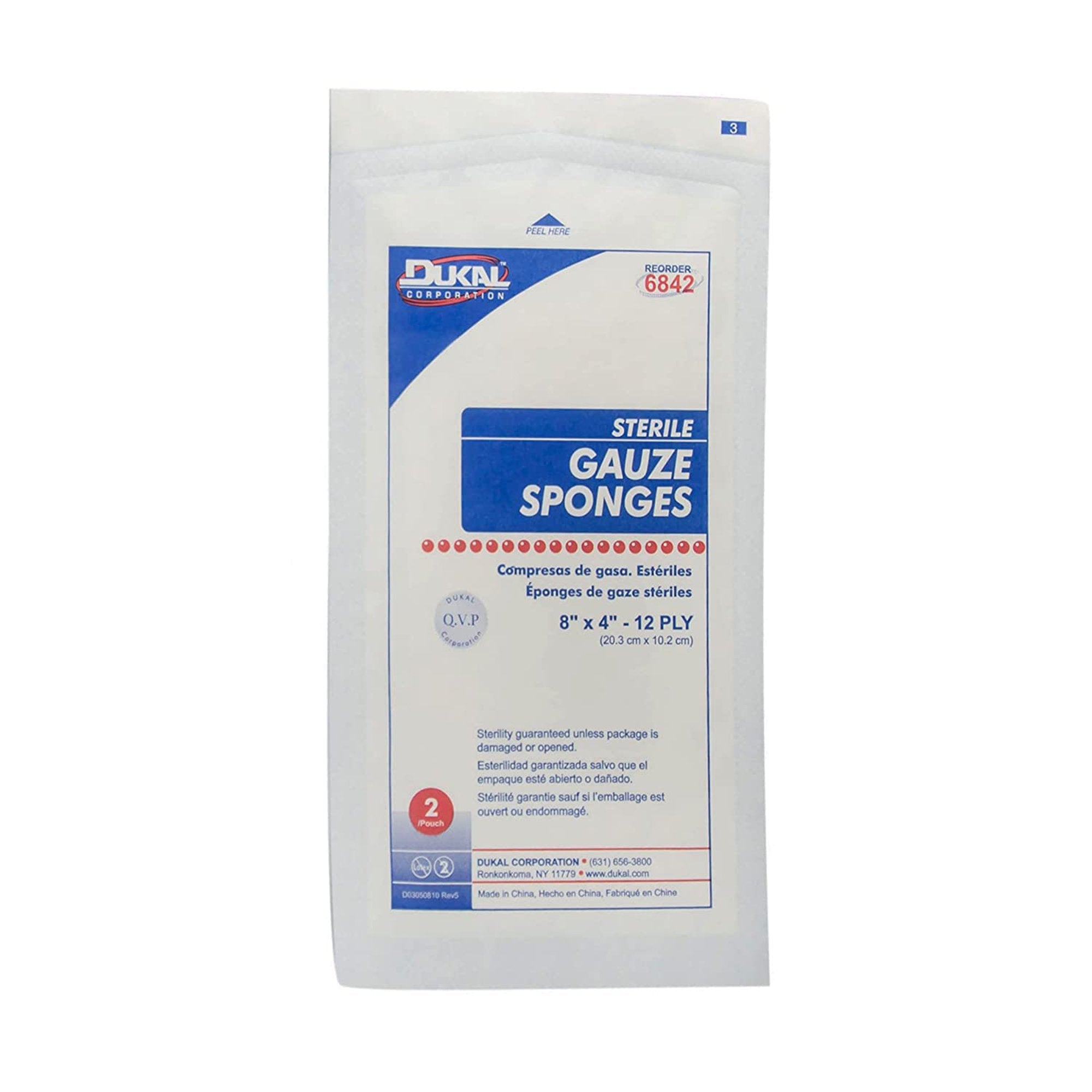 Dukal™ Sterile Gauze Sponge, 4 x 8 Inch, 12-Ply 6842
