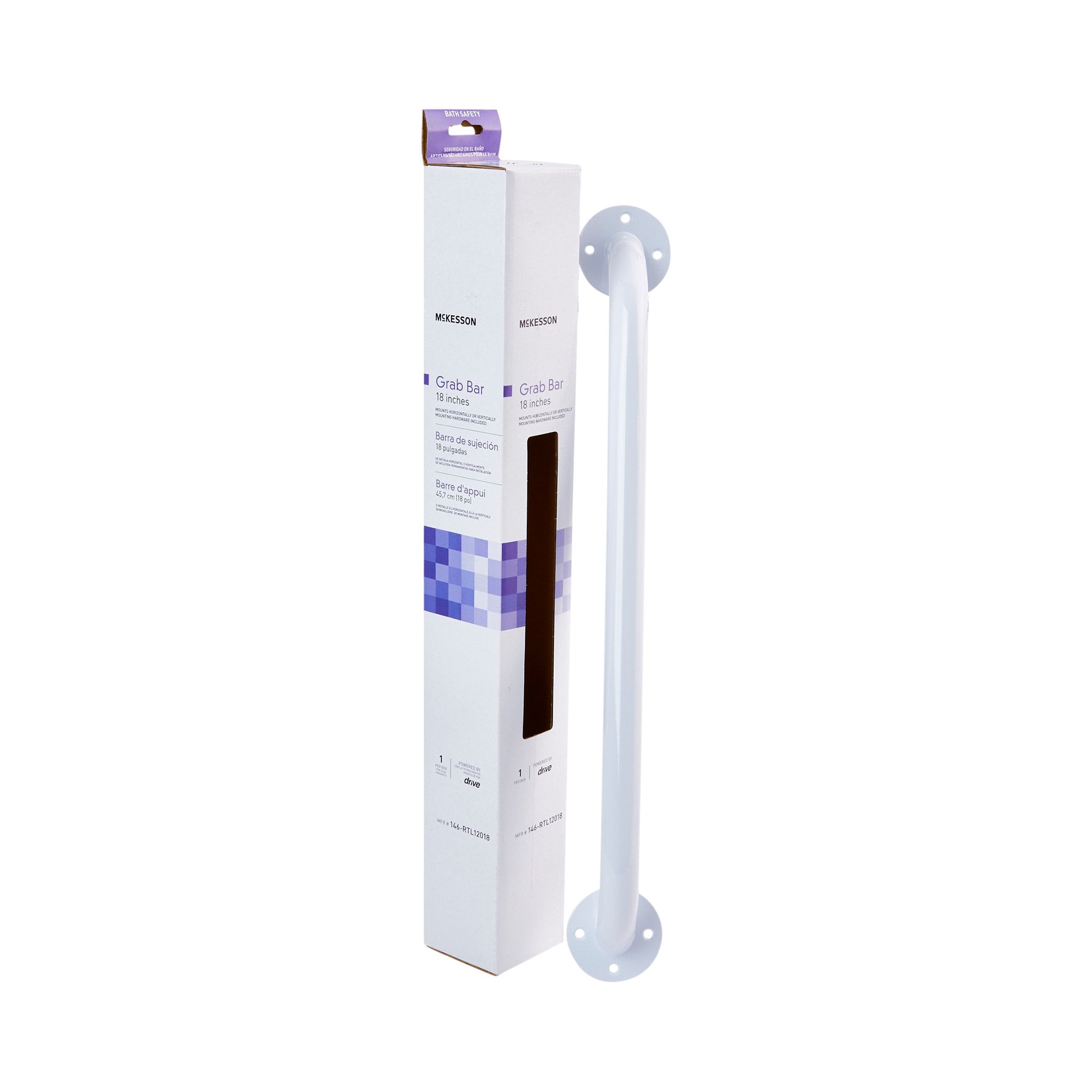 McKesson Wall Grab Bar, White Steel, 18-Inch Length 146-RTL12018