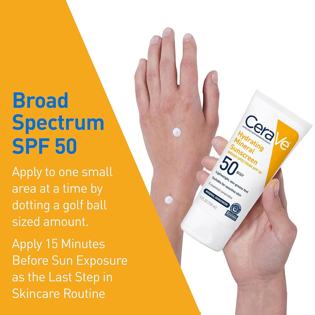 Sunscreen CeraVe® Hydrating Mineral Sunscreen SPF 50 Lotion 5 oz. Tube 60600051491