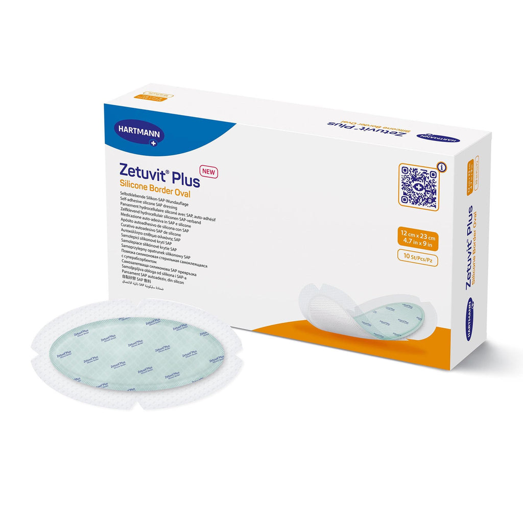 Zetuvit® Plus Silicone Border Super Absorbent Dressing, 4.7 x 9 Inch Oval 413909