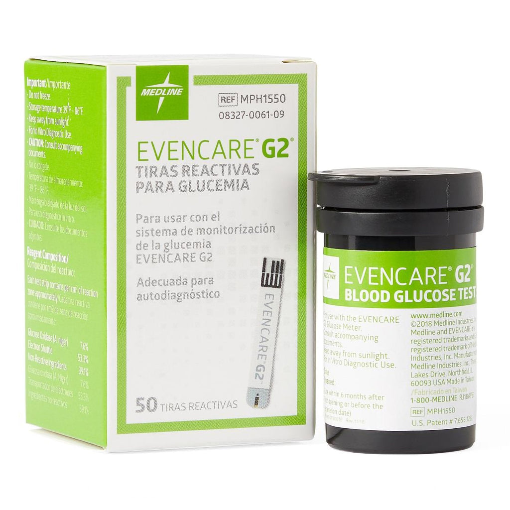 Blood Glucose Test Strips EvenCare® G2® 50 Strips per Pack MPH1550