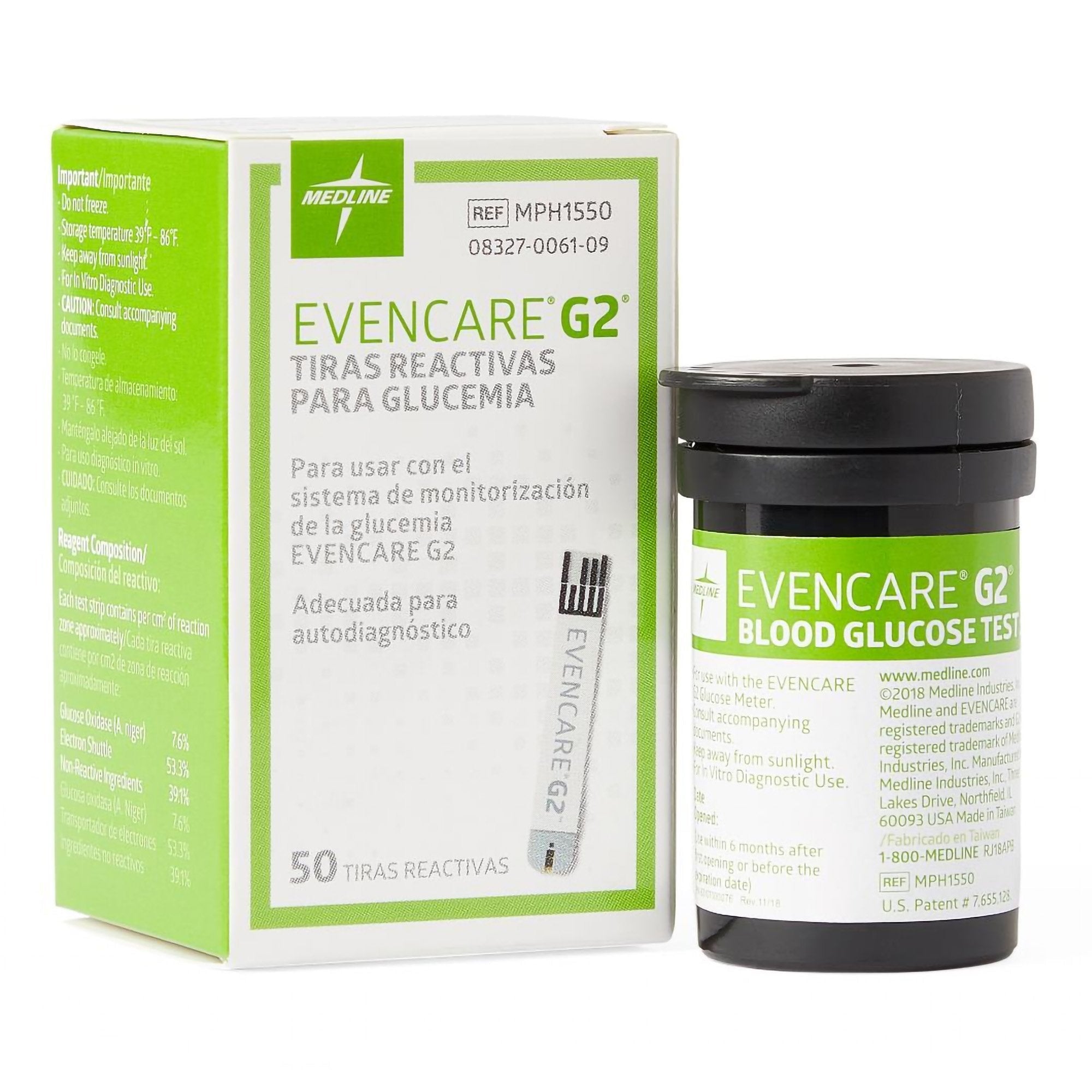 Blood Glucose Test Strips EvenCare® G2® 50 Strips per Pack MPH1550