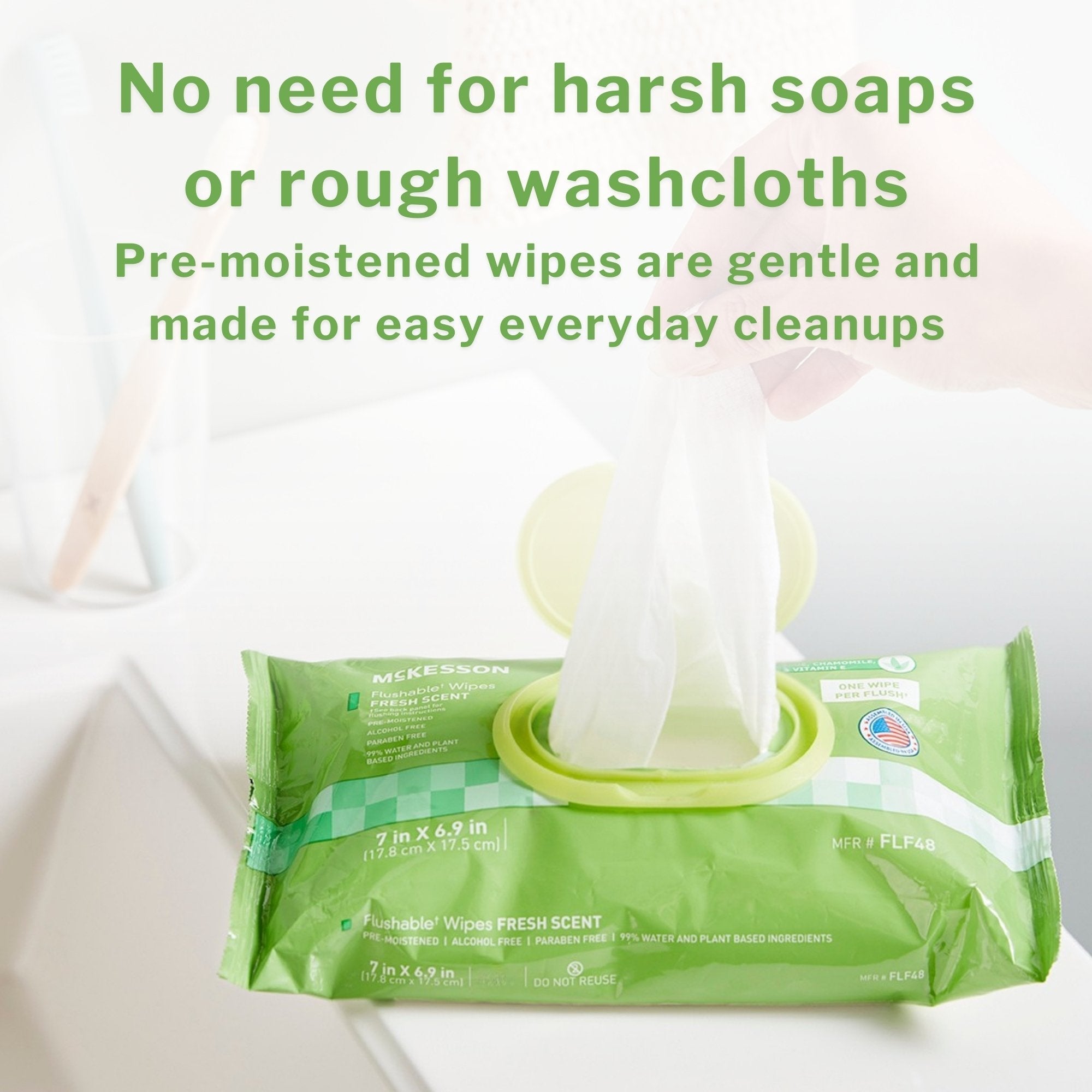 McKesson Flushable* Wet Wipes - Scented, 48 Wet Wipes per Pack FLF48