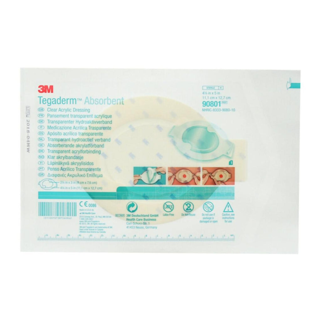 Absorbent Transparent Film Dressing 3M™ Tegaderm™ Absorbent 4-3/8 X 5 Inch Oval Sterile 90801