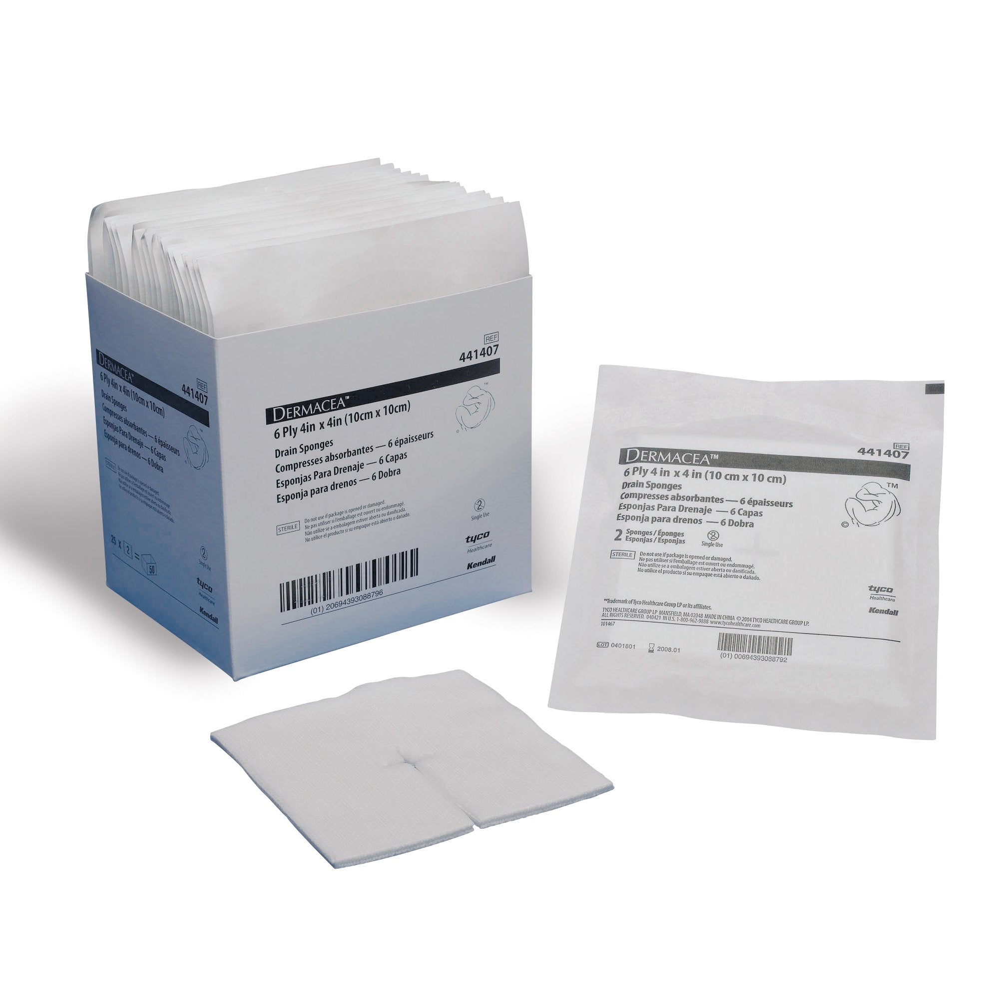 Dermacea™ Drain Sponge, 4 x 4 Inch, 6-Ply 441407