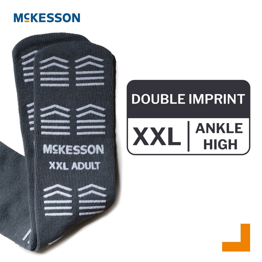 Slipper Socks McKesson Unisex Adult 2X-Large Double Tread Single Patient Use Gray 16-XXL-3800-D