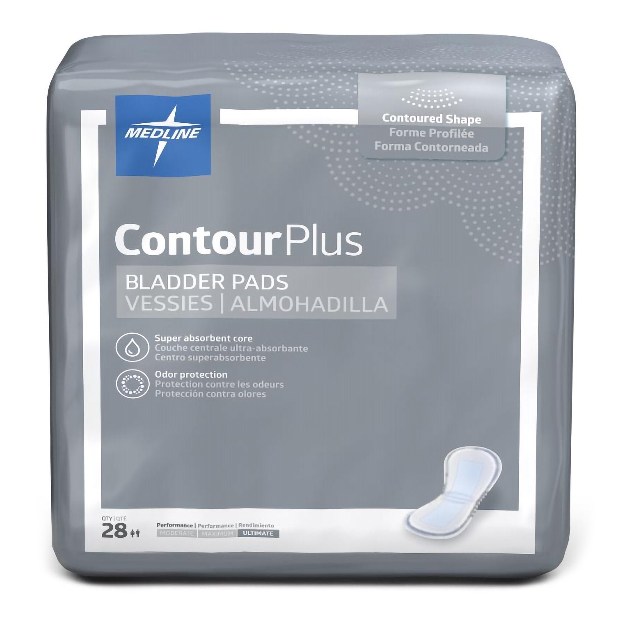 Bladder Control Pad Contour Plus Ultimate 8 X 17 Inch Heavy Absorbency Super Absorbent Core One Size Fits Most BCPE03