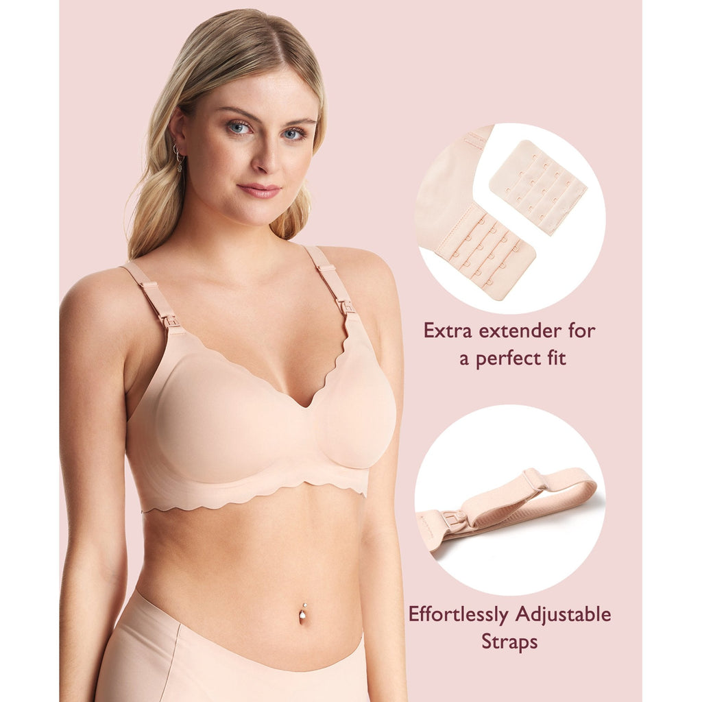 Nursing Bra Momcozy Jelly Strip 36 to 38 Inch Chest Large Beige Back Hook and Eye Closure Adjustable Shoulder Strap FB046-SK100L-A