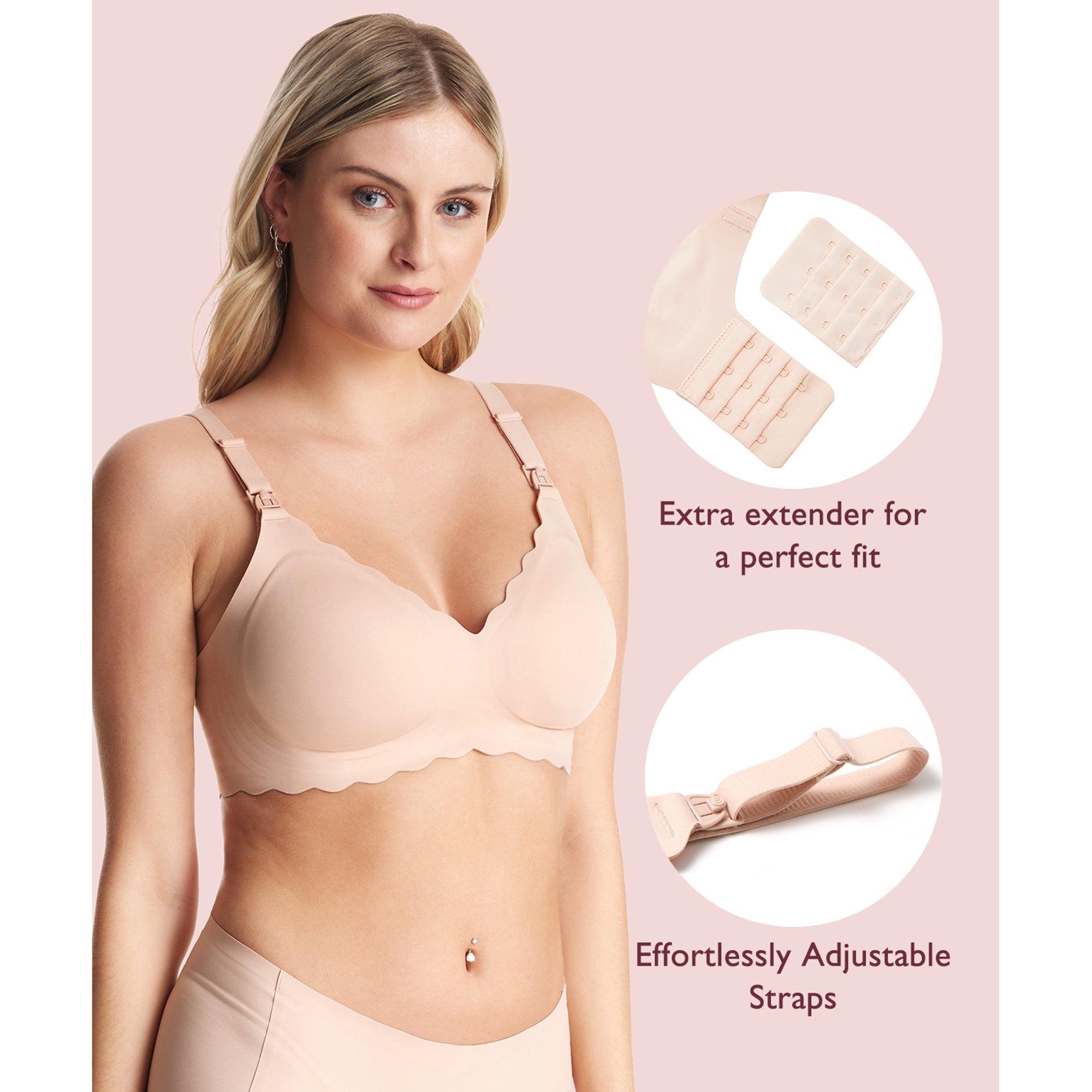 Nursing Bra Momcozy Jelly Strip 36 to 38 Inch Chest Large Beige Back Hook and Eye Closure Adjustable Shoulder Strap FB046-SK100L-A