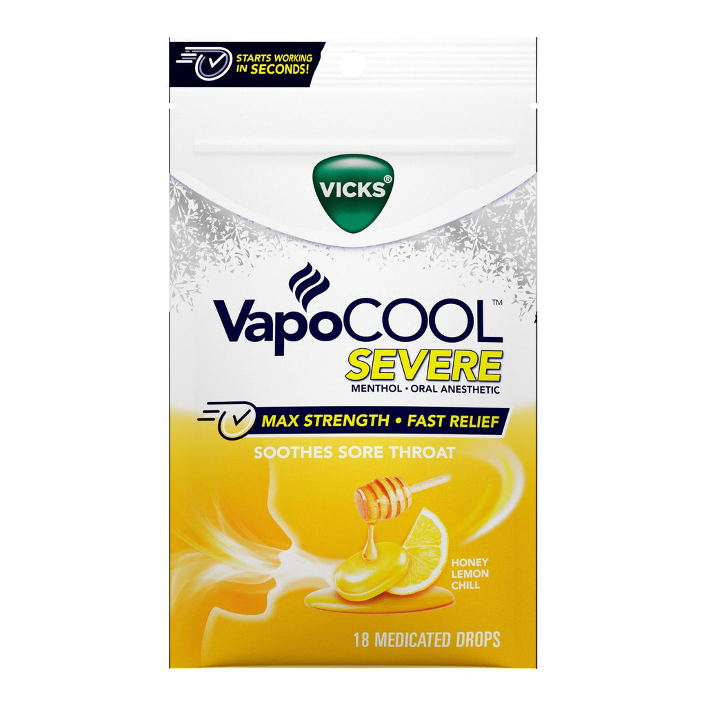 Vicks VapoCool Severe Menthol Oral Anesthetic Drops Honey Lemon Chill 32390004129