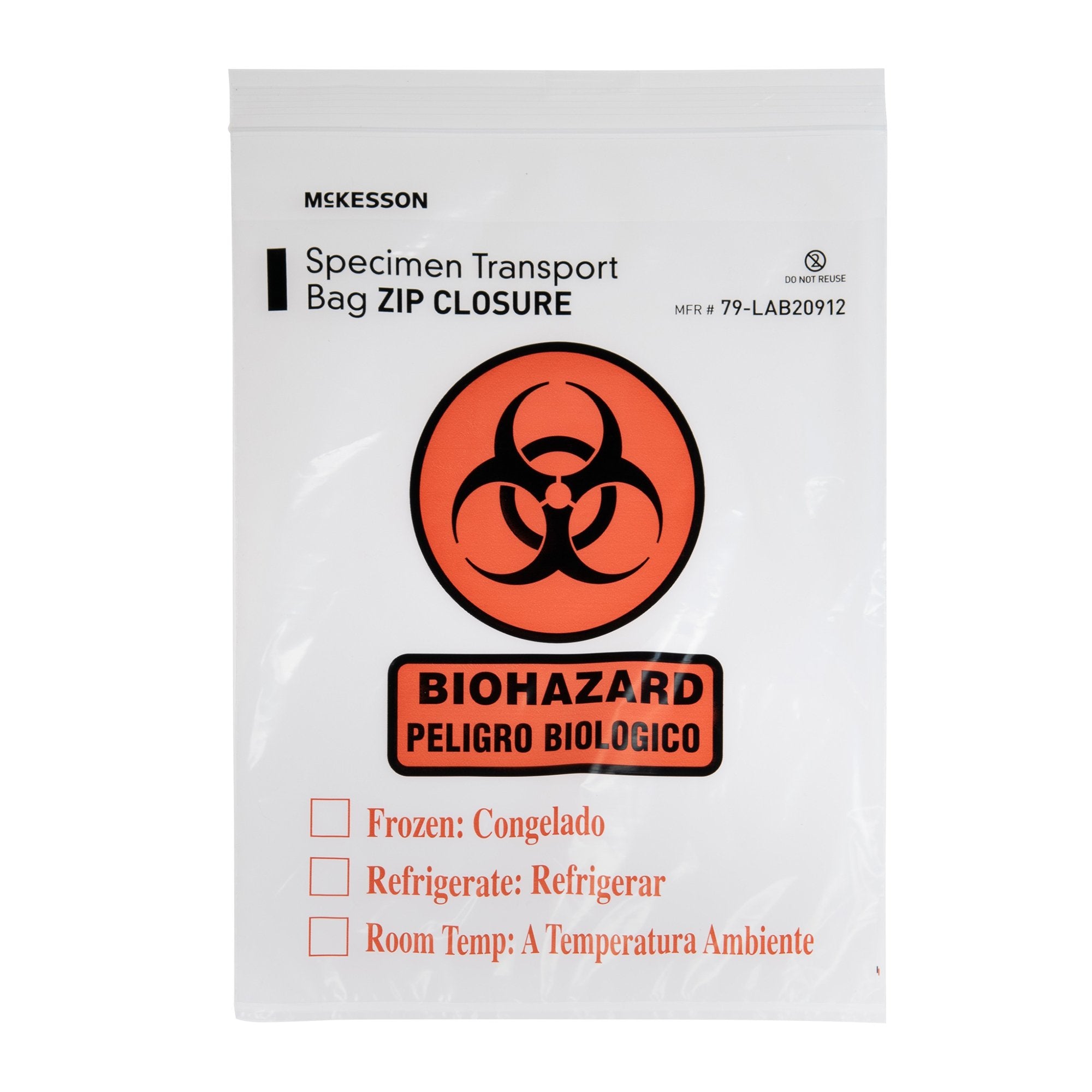 McKesson Specimen Transport Bag with Document Pouch, Zip Closure, 9 x 12 Inch 79-LAB20912