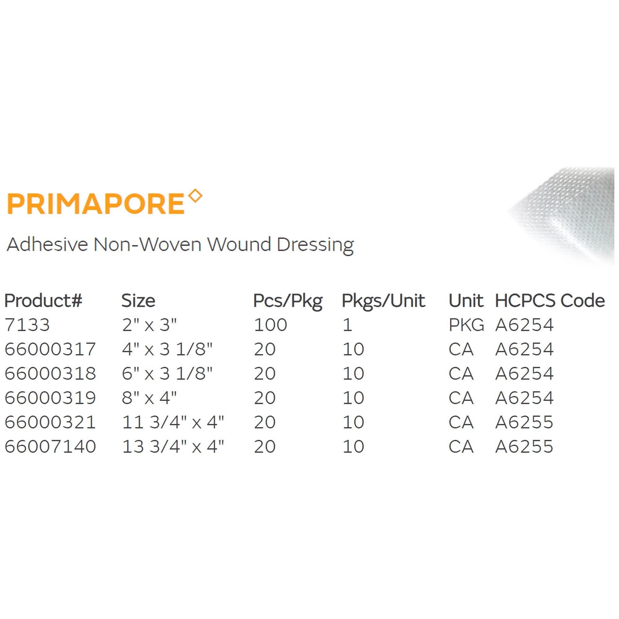 Primapore Adhesive Dressing, 8 x 10 Centimeter 66000317