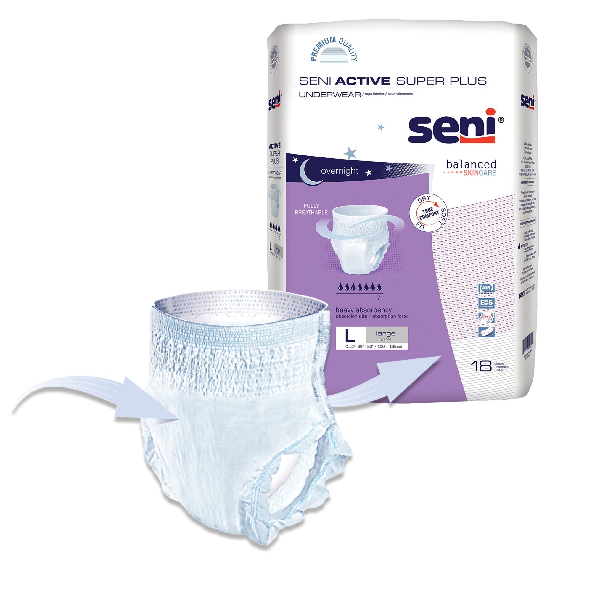 Seni® Active Super Plus Overnight Heavy Absorbent Underwear, Large S-LA18-AP1