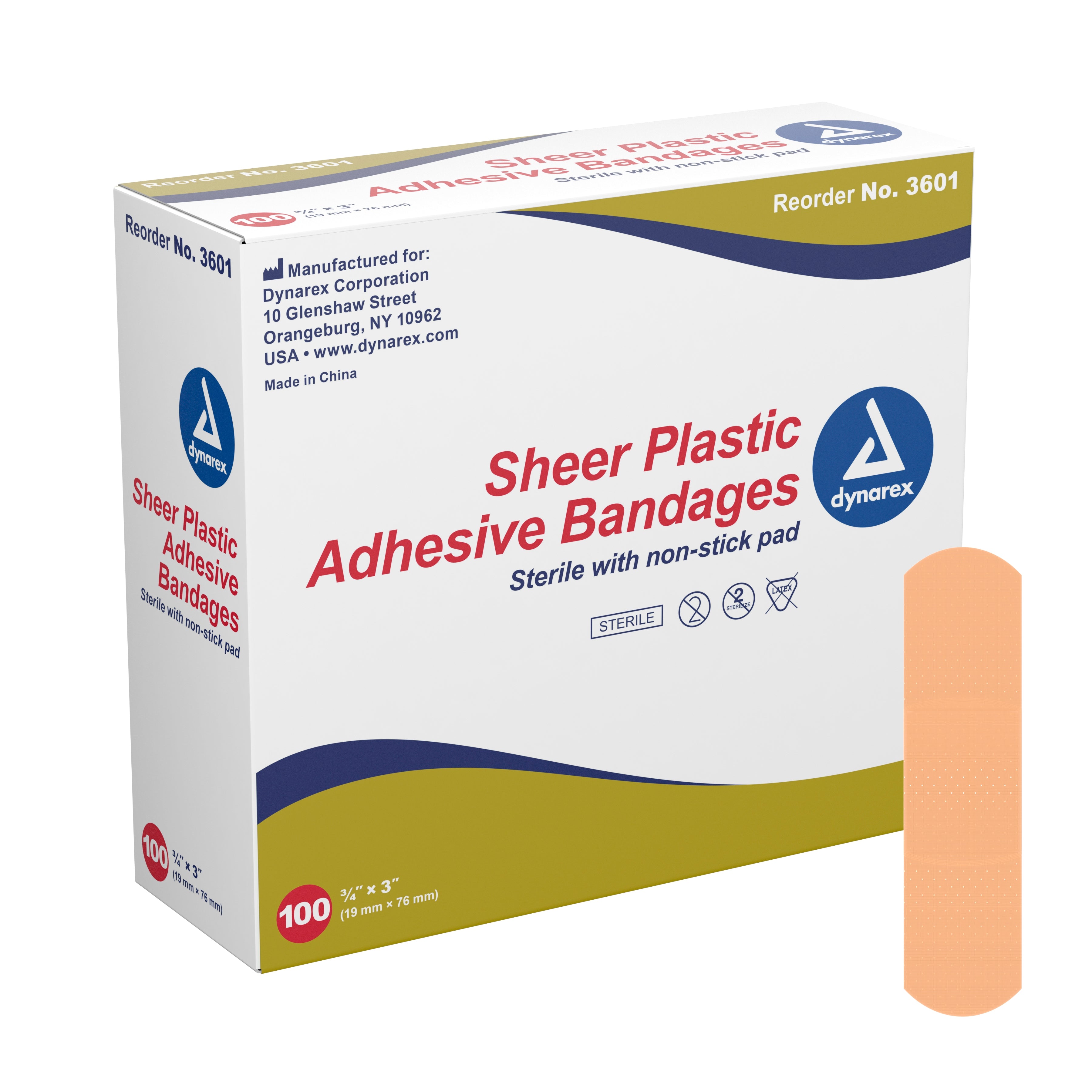 dynarex® Tan Sheer Adhesive Strip, ¾ x 3 Inch 3601