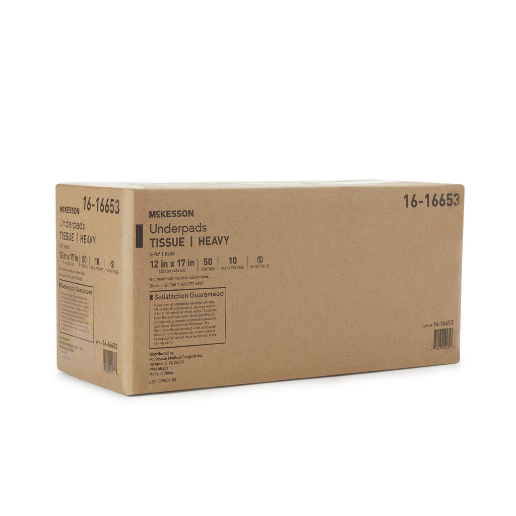 McKesson Blue Nonsterile Procedure Underpad, 12 x 17 Inch 16-16653