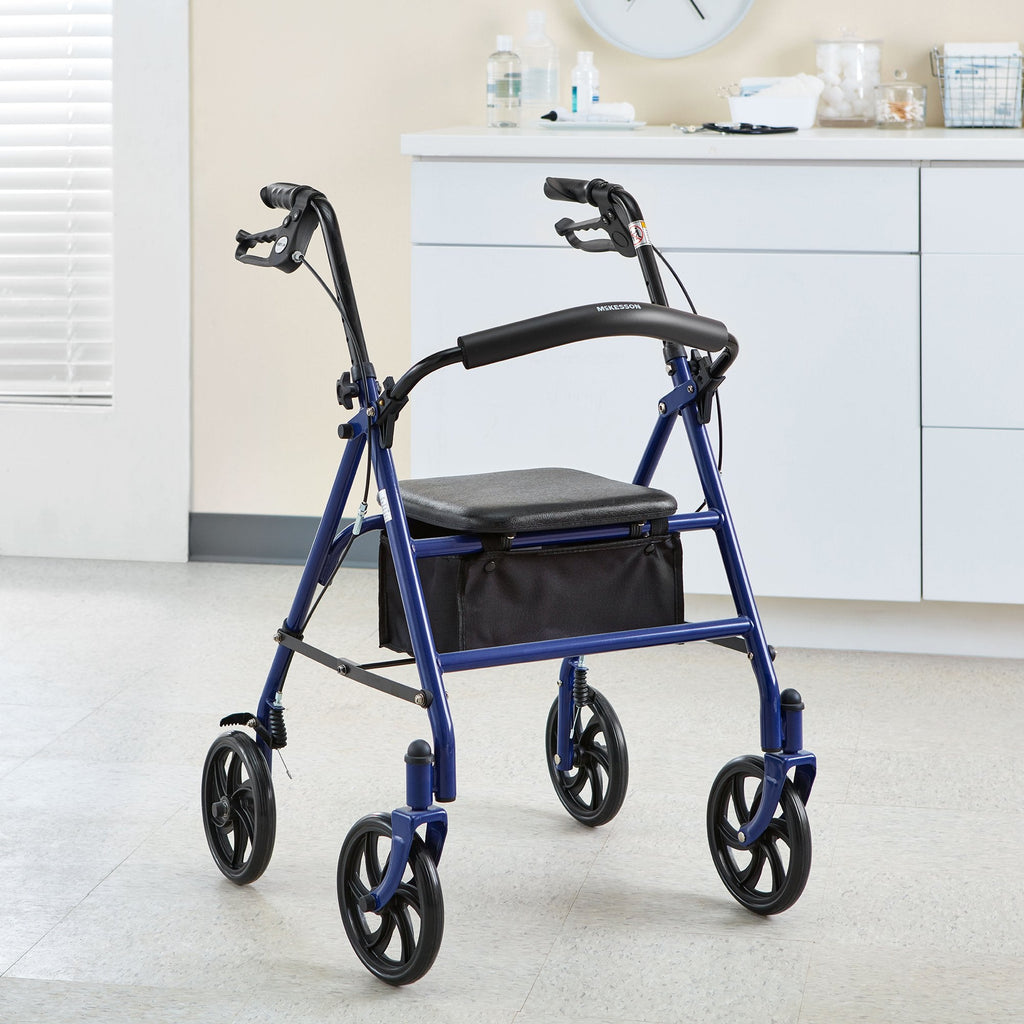 McKesson Folding Steel Four-Wheel Rollator, Blue 146-10257BL-1