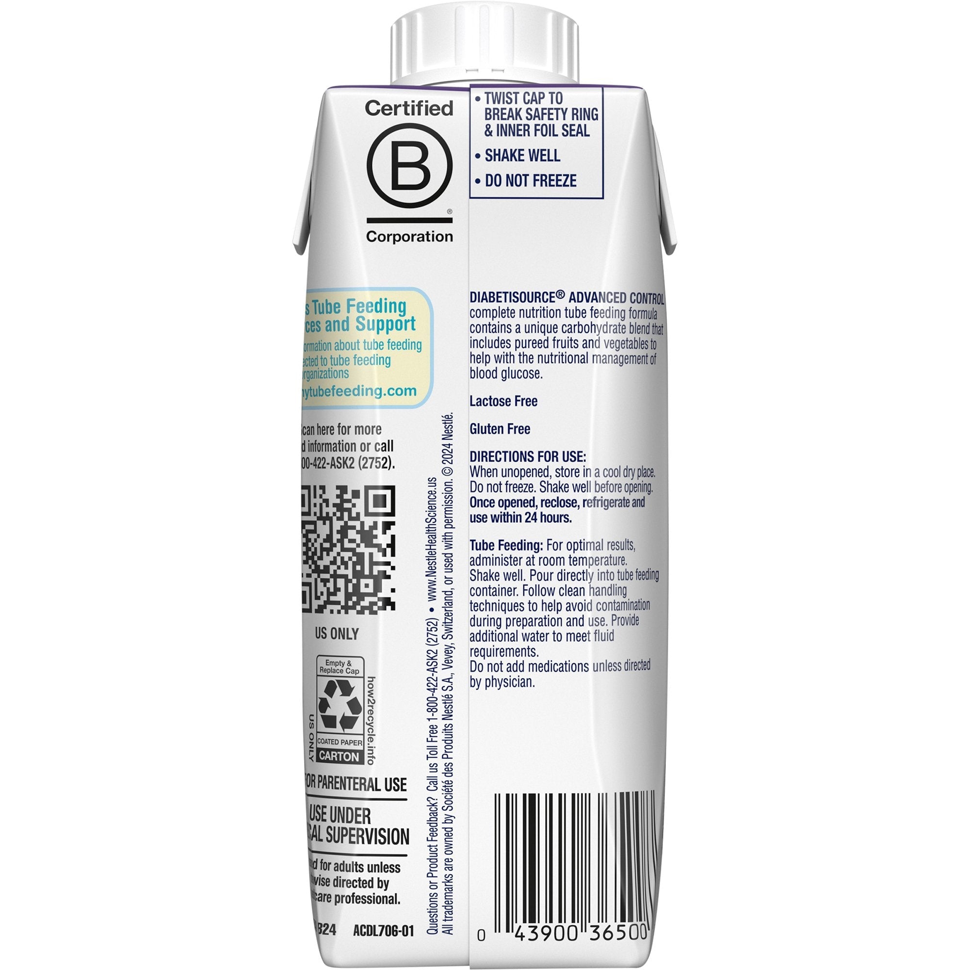 Diabetisource® AC Tube Feeding Formula, 8.45 oz. Carton 10043900365005