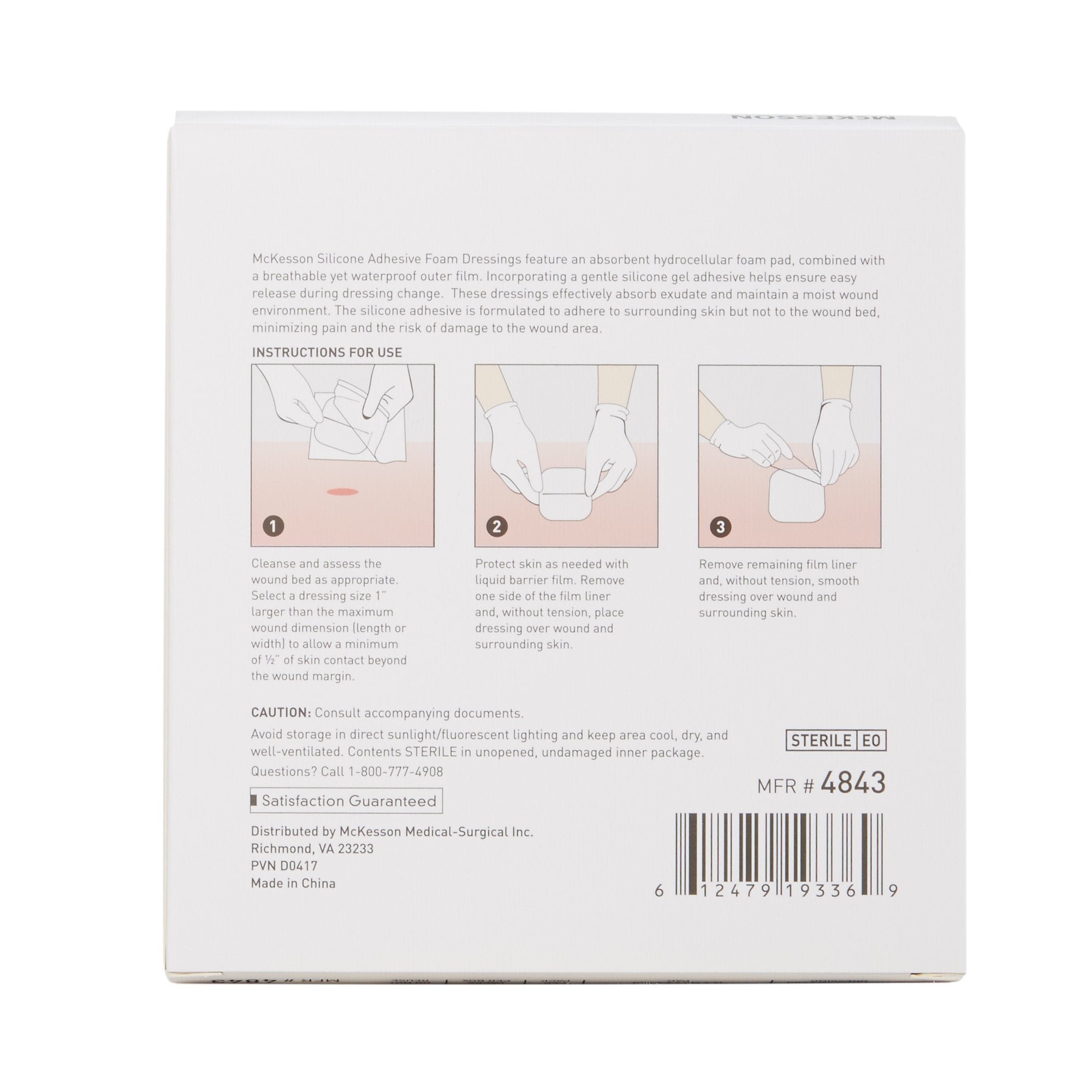 McKesson Silicone Adhesive with Border Silicone Foam Dressing, 4 x 4 Inch 4843