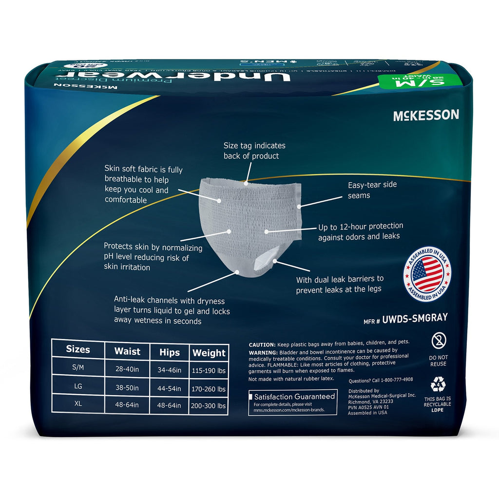 McKesson Premium Discreet Underwear for Men, Heavy Absorbency, Small/Medium UWDS-SMGRAY