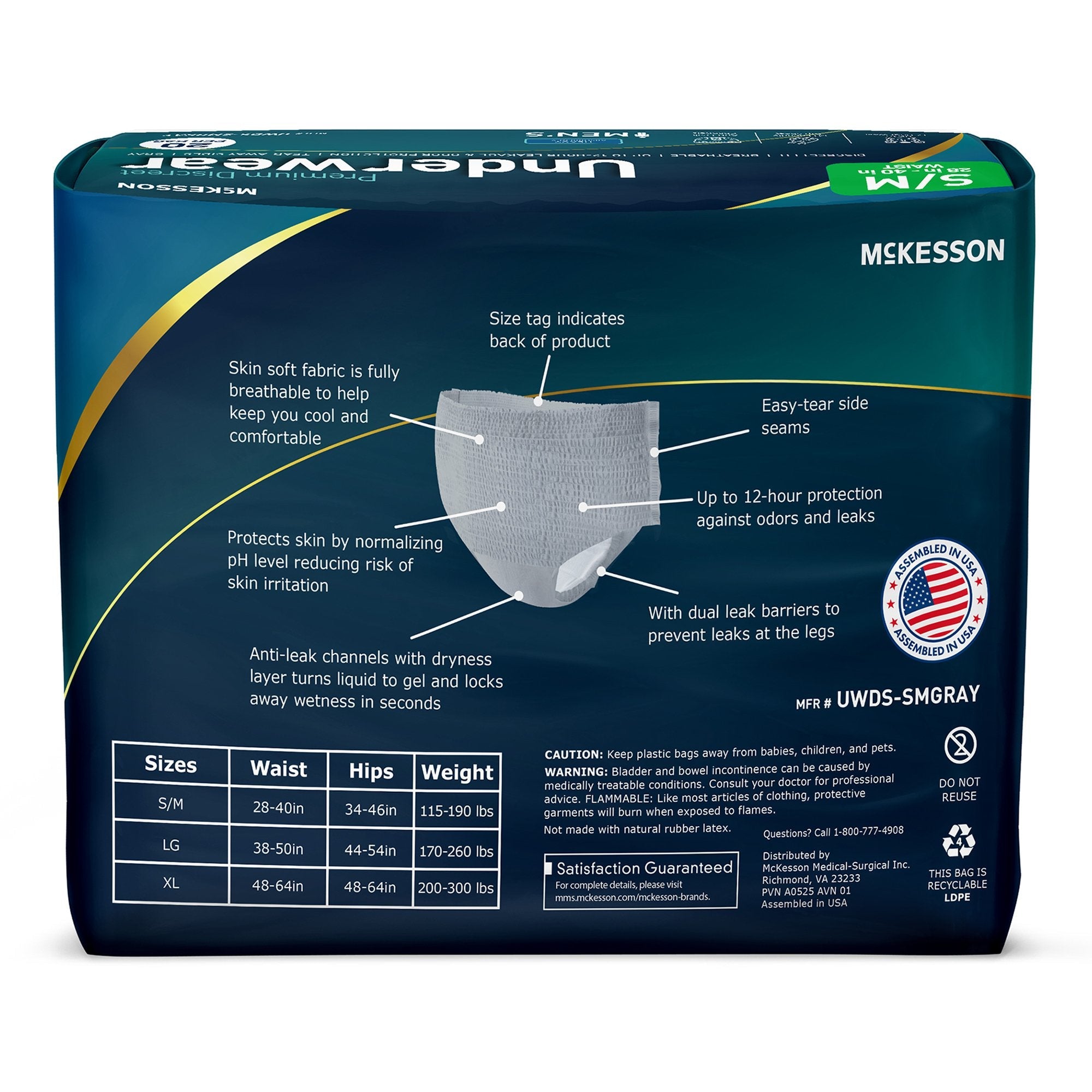 McKesson Premium Discreet Underwear for Men, Heavy Absorbency, Small/Medium UWDS-SMGRAY