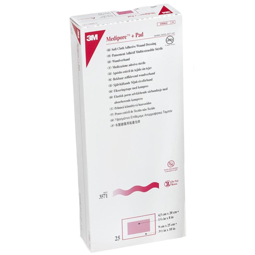 3M™ Medipore™ + Pad Soft Cloth Adhesive Dressing, 3½ x 10 Inch 3571