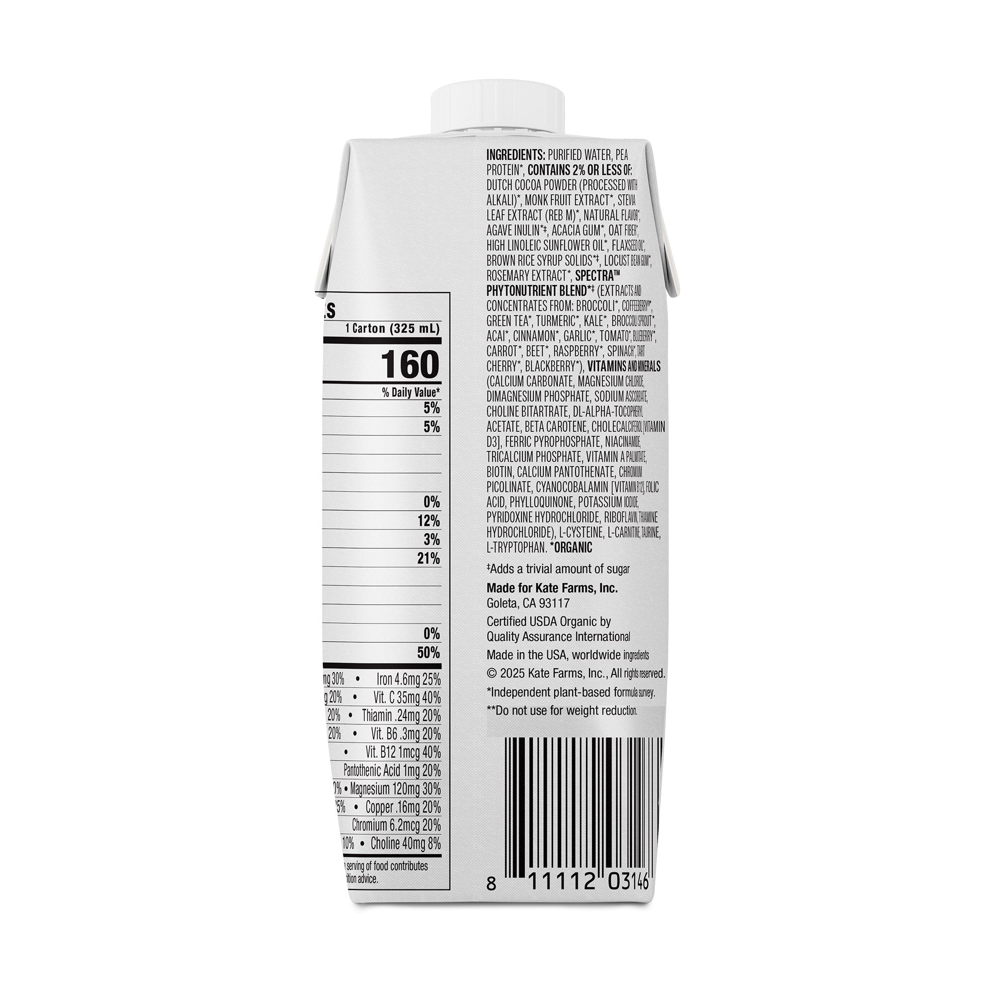 Kate Farms Oral Supplement High Protein Chocolate Flavor Liquid 11 oz. 811112031482