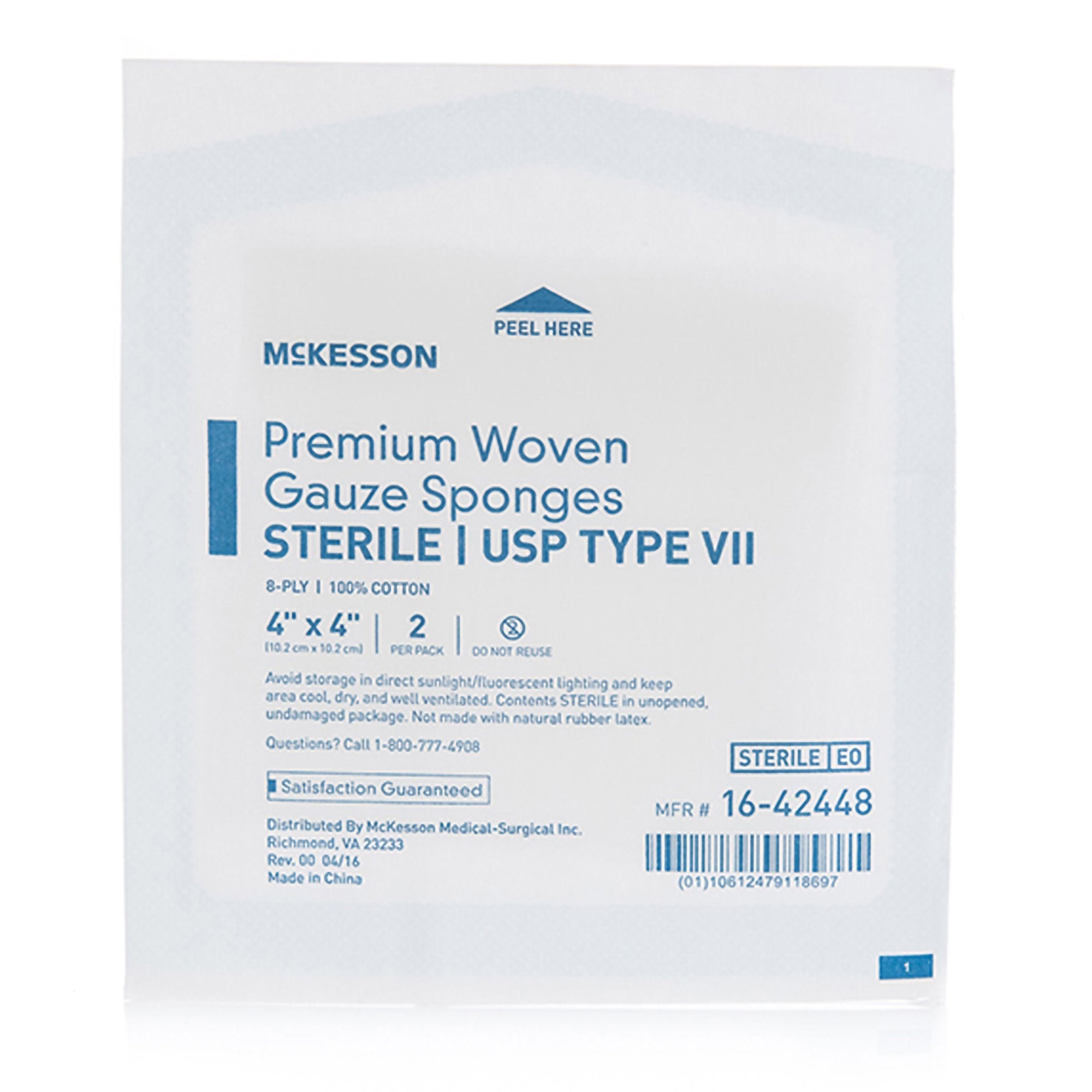 McKesson Sterile USP Type VII Gauze Sponge, 4 x 4 Inch, 8-Ply 16-42448